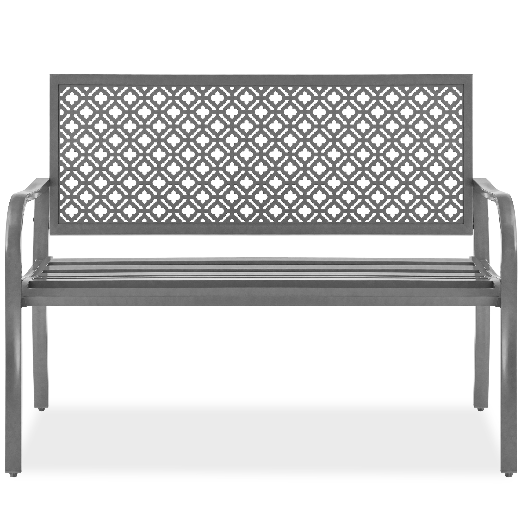 Indoor Outdoor Steel Garden Patio Porch Bench Furniture w/ Geometric Backrest, 790lb Capacity - Gray - Best Choice Products Online