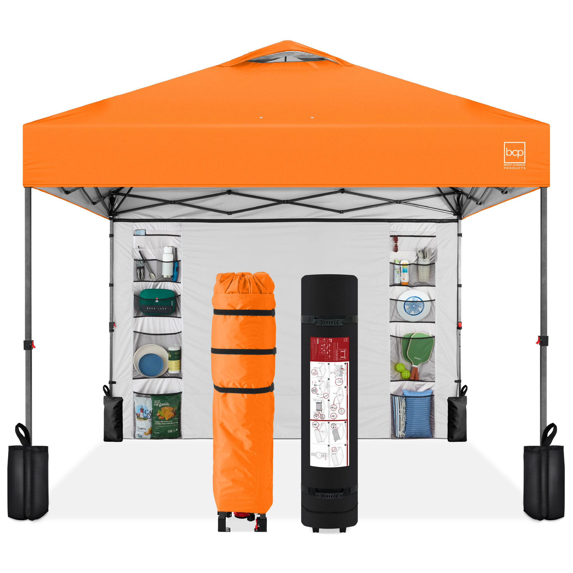 10x10ft Easy Setup Pop Up Canopy, Portable Tent w/ Side Wall, 1-Button Push, Case - Orange - Best Choice Products Online