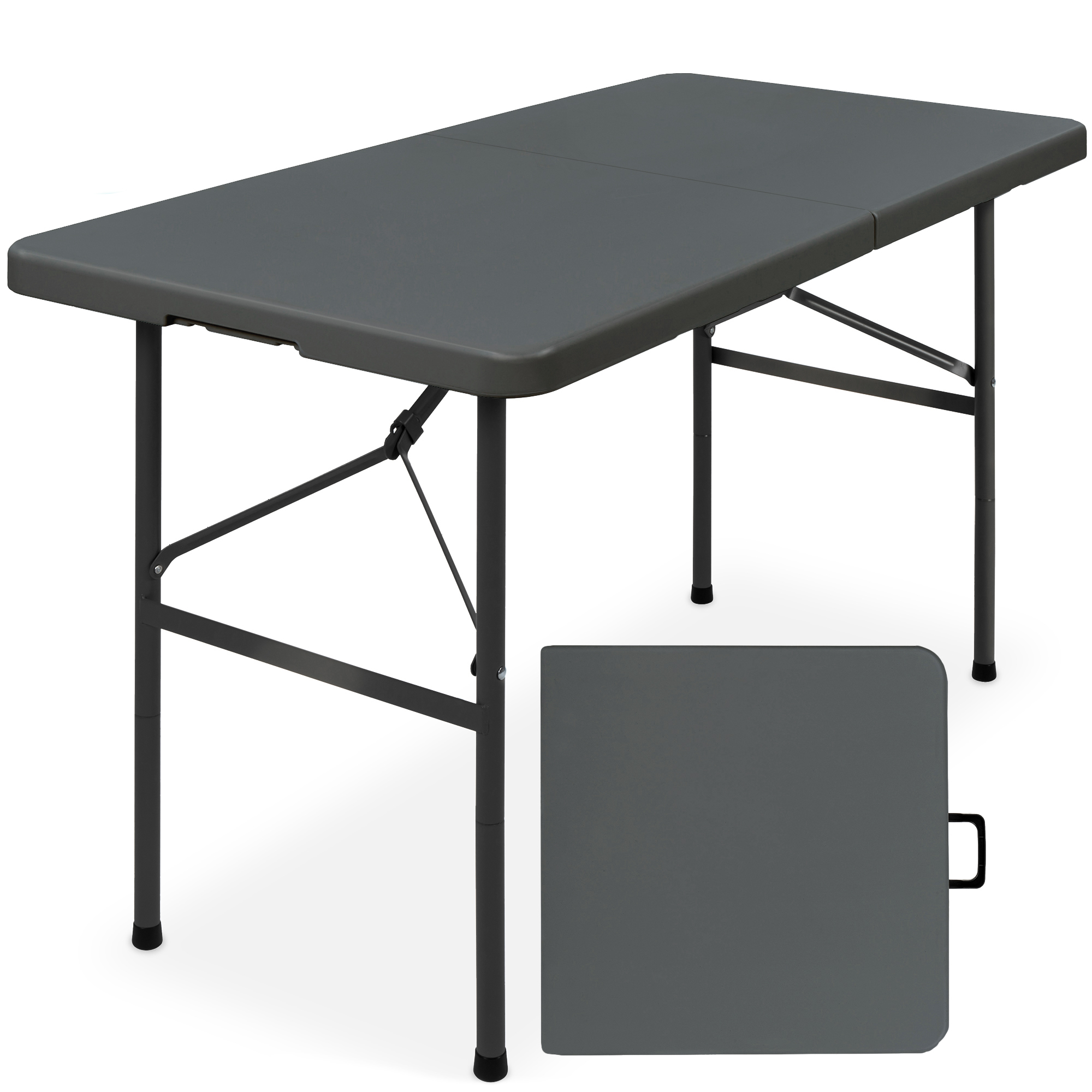 4ft Plastic Folding Table, Indoor Outdoor Heavy Duty Portable w/ Handle, Lock for Picnic - Dark Gray - Best Choice Products Online
