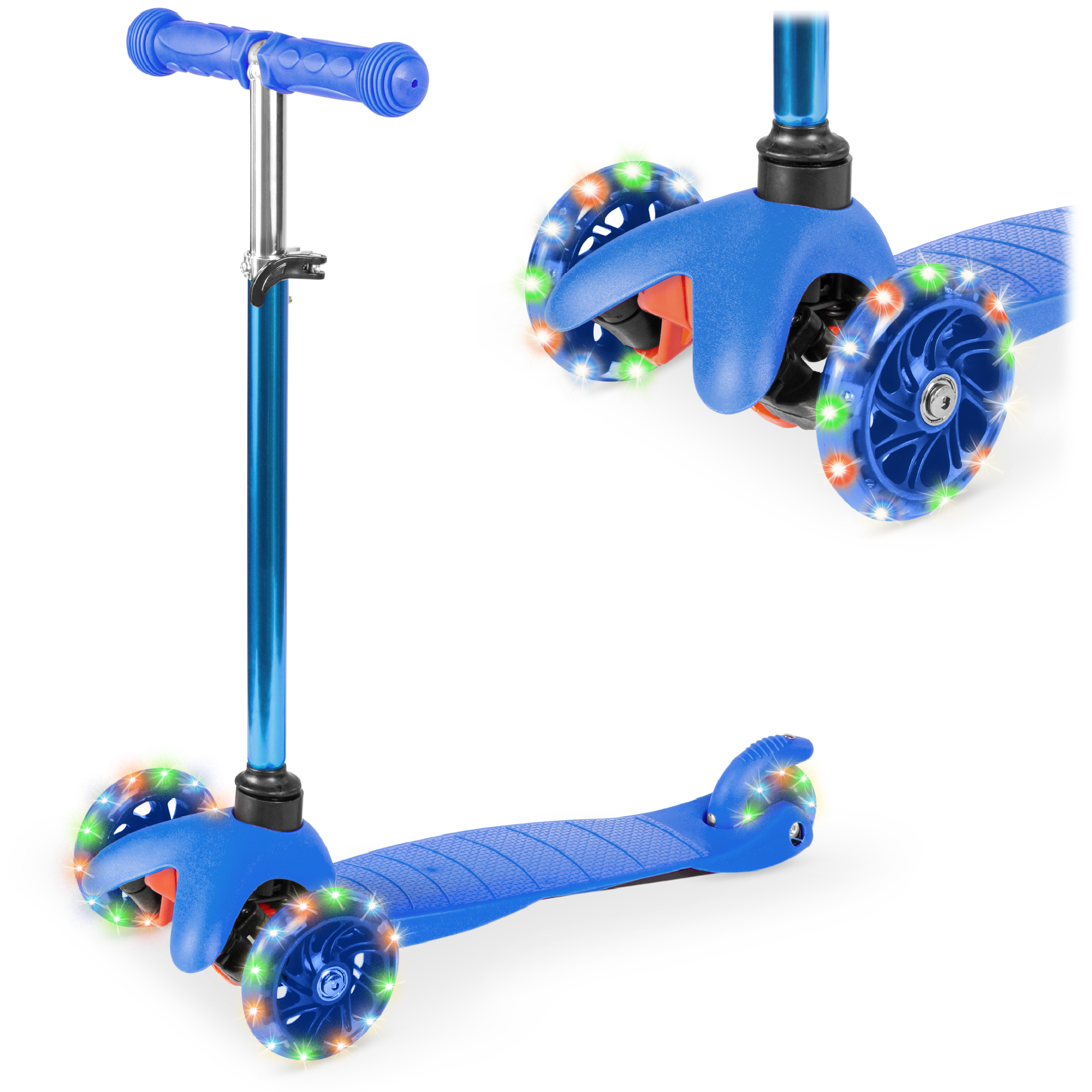 Mini Kick Scooter Toy For Kids w/ Light-Up Wheels & Height Adjustable T-Bar - Blue - Best Choice Products Online
