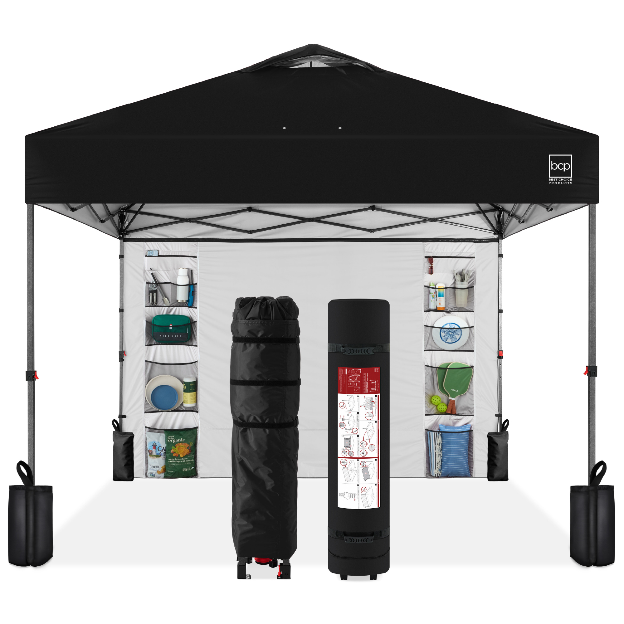 10x10ft Easy Setup Pop Up Canopy, Portable Tent w/ Side Wall, 1-Button Push, Case - Black - Best Choice Products Online