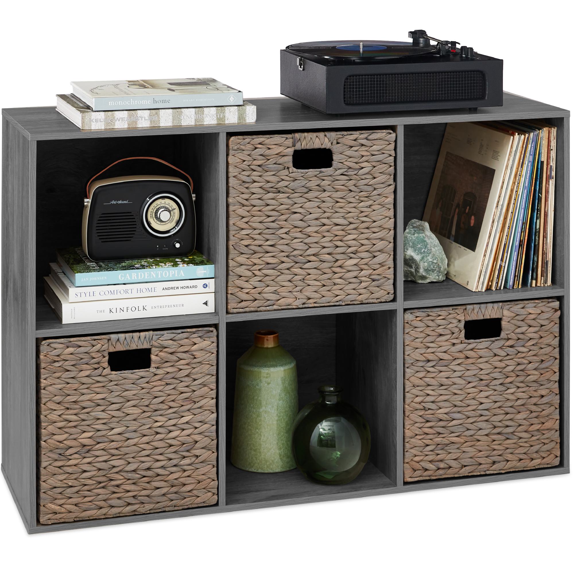 6-Cube Bookshelf, 13.5in Display Storage System, Organizer w/ Removable Back Panels - Dark Gray - Best Choice Products Online