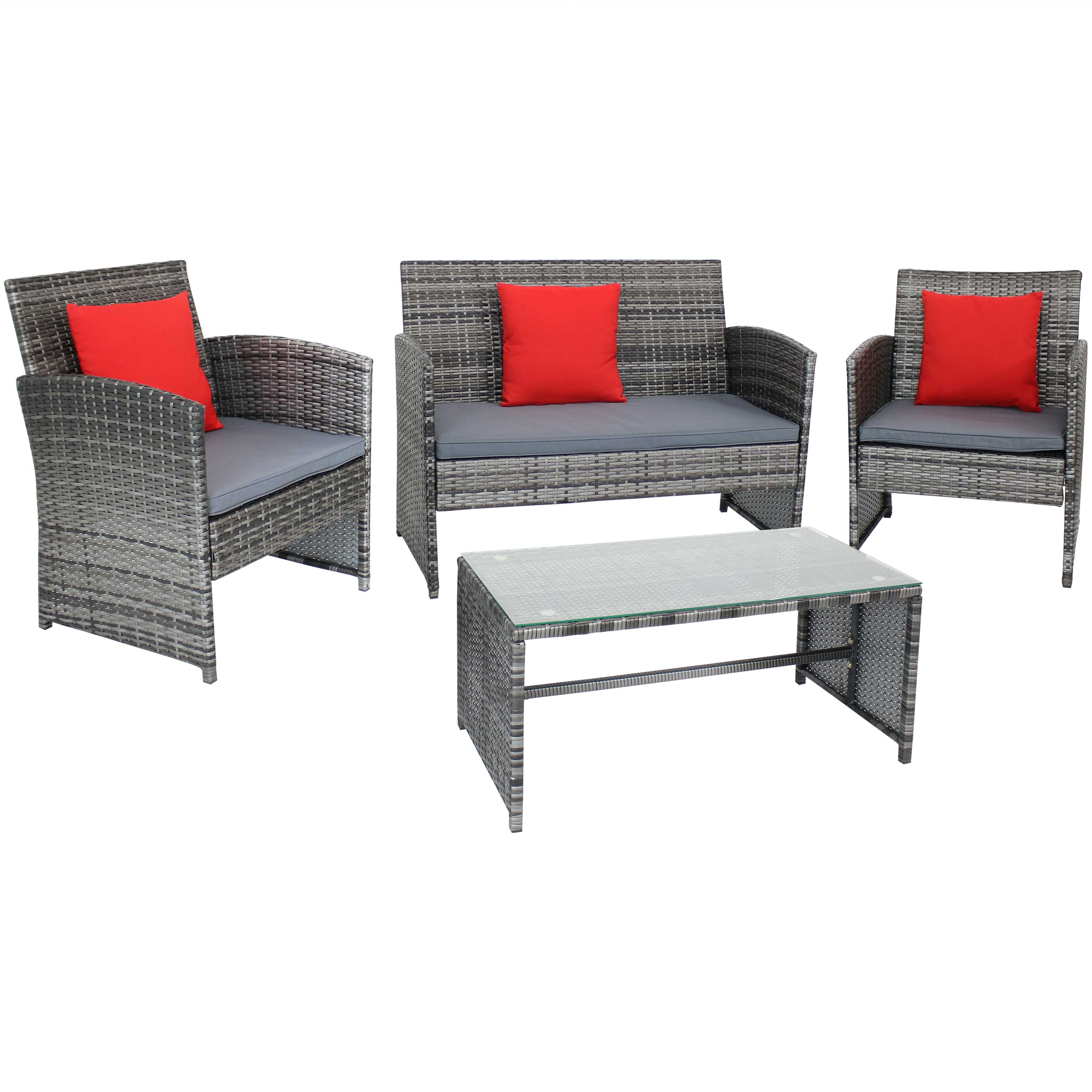 Sunnydaze Ardfield 4-Piece Patio Set with Gray Cushions - Mixed Gray Rattan