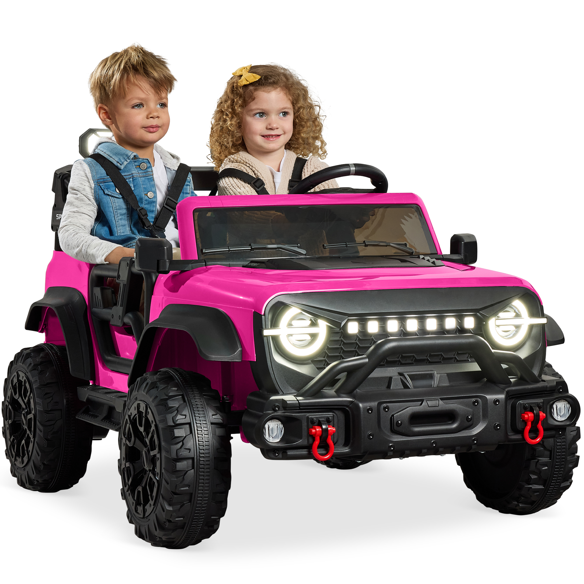 Kids 24V 2-Seater Electric Ride-On Car Truck w/ Parent Control, Bluetooth, LED Lights - Hot Pink - Best Choice Products Online