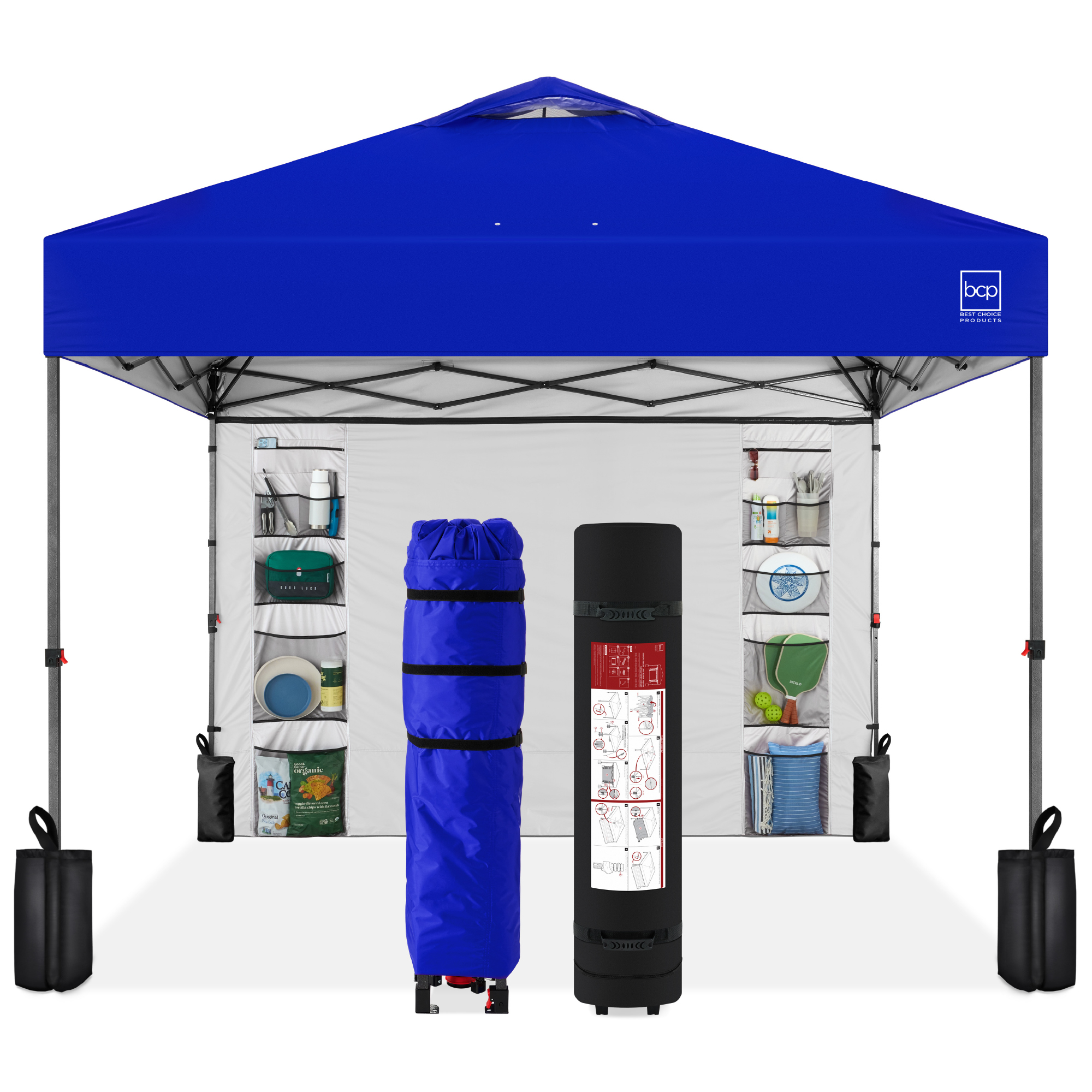 10x10ft Easy Setup Pop Up Canopy, Portable Tent w/ Side Wall, 1-Button Push, Case - Resort Blue - Best Choice Products Online