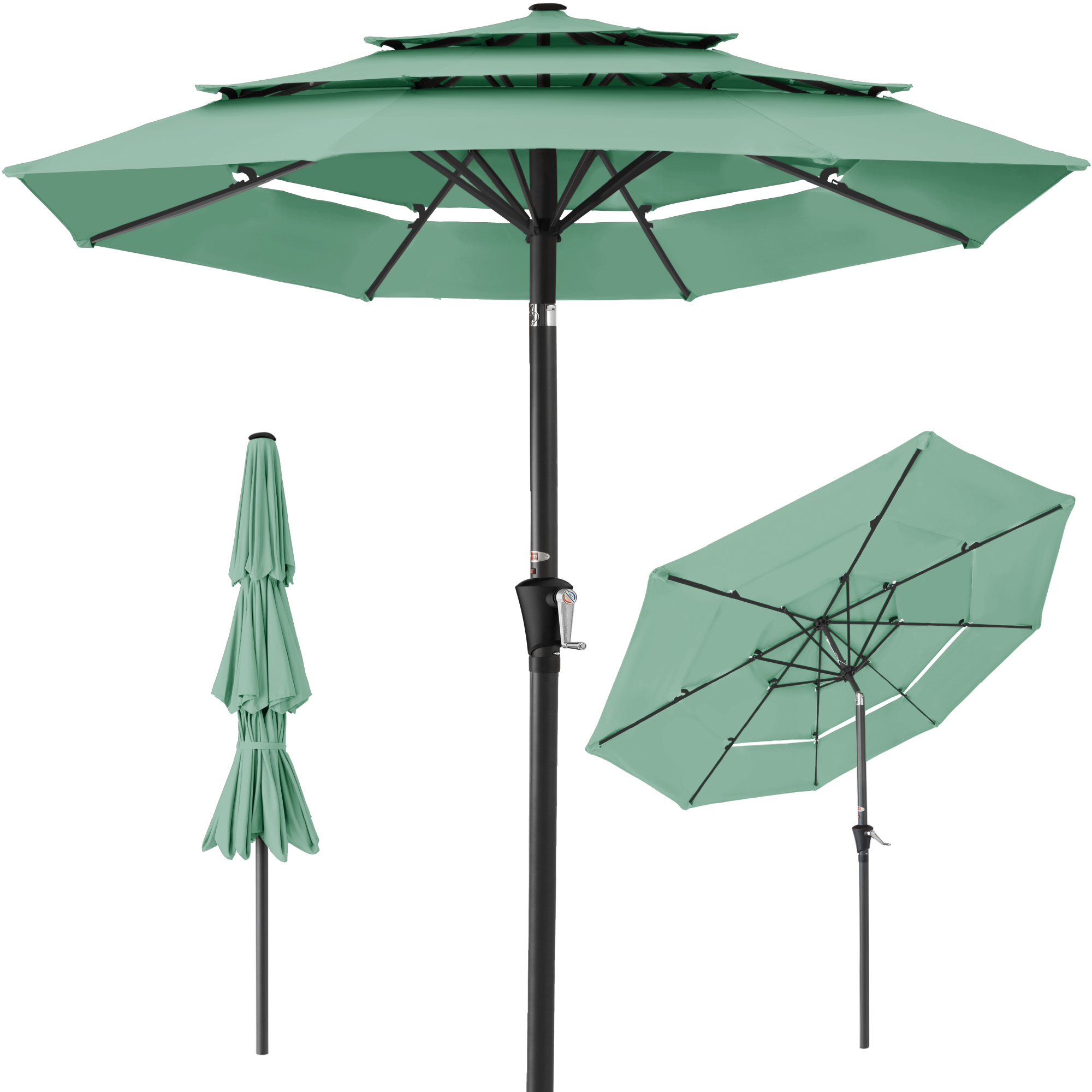 10ft 3-Tier Patio Umbrella, Market Sun Shade w/ Tilt Adjustment, Easy Crank - Seaglass - Best Choice Products Online