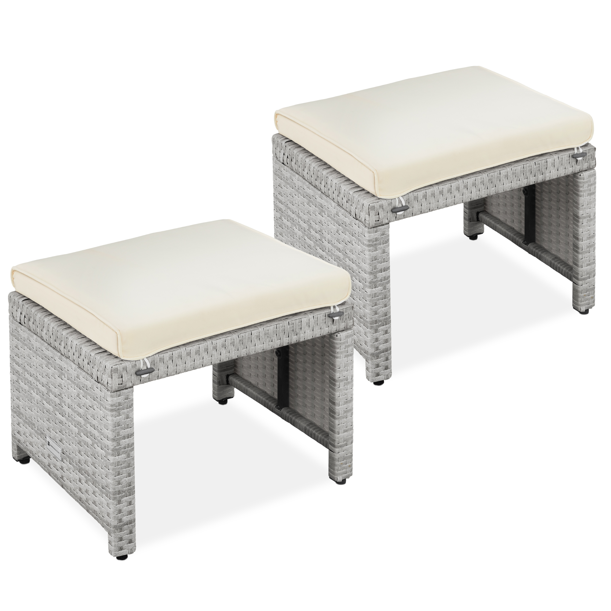 Multipurpose Patio Wicker Ottomans w/ Removable Cushions, Steel Frame, Set of 2 - Gray/Cream - Best Choice Products Online