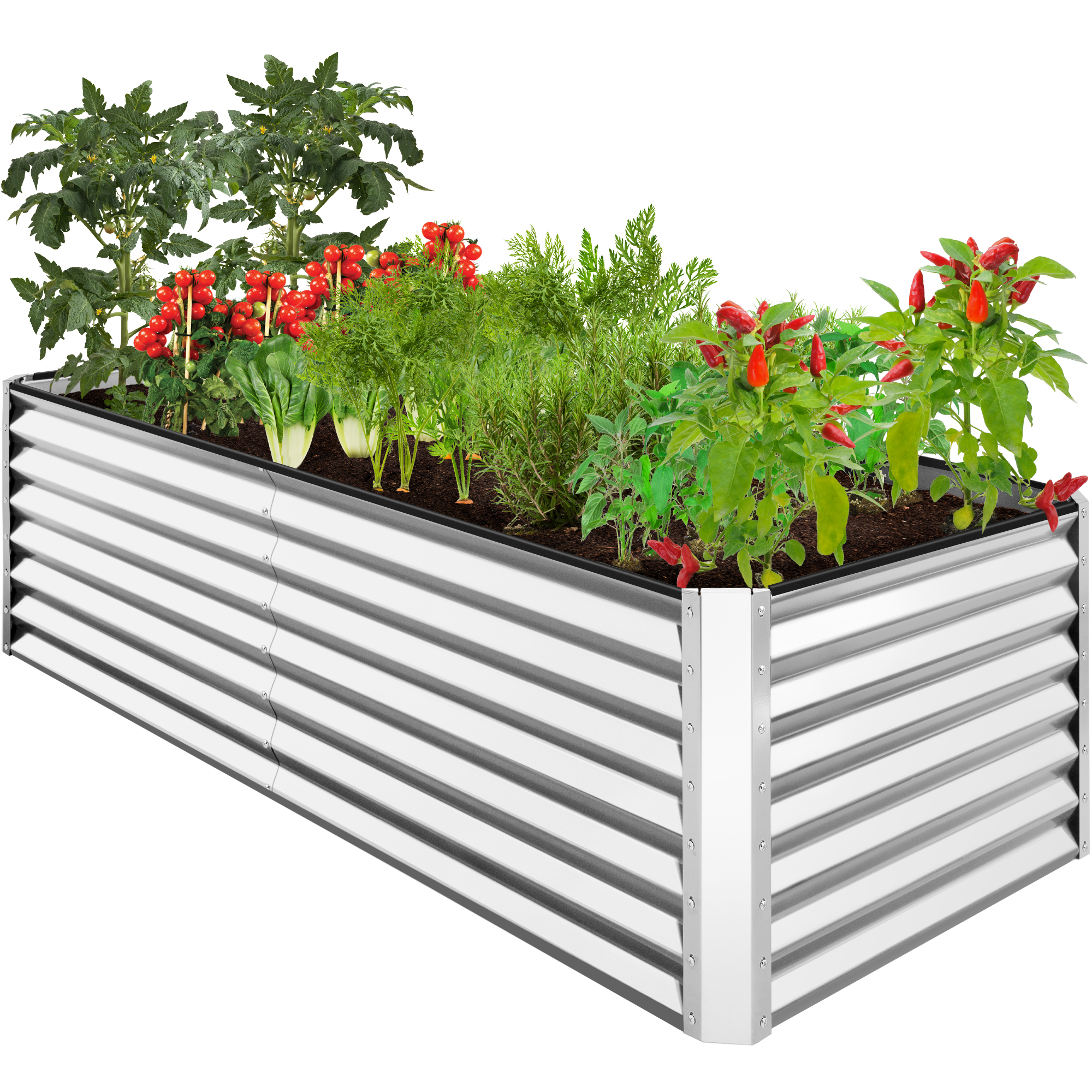 8x4x2ft Raised Metal Garden Bed Outdoor Planter Box For Vegetables, Flowers, Herbs, Succulents, 8x4x2ft - Silver - Best Choice Products Online