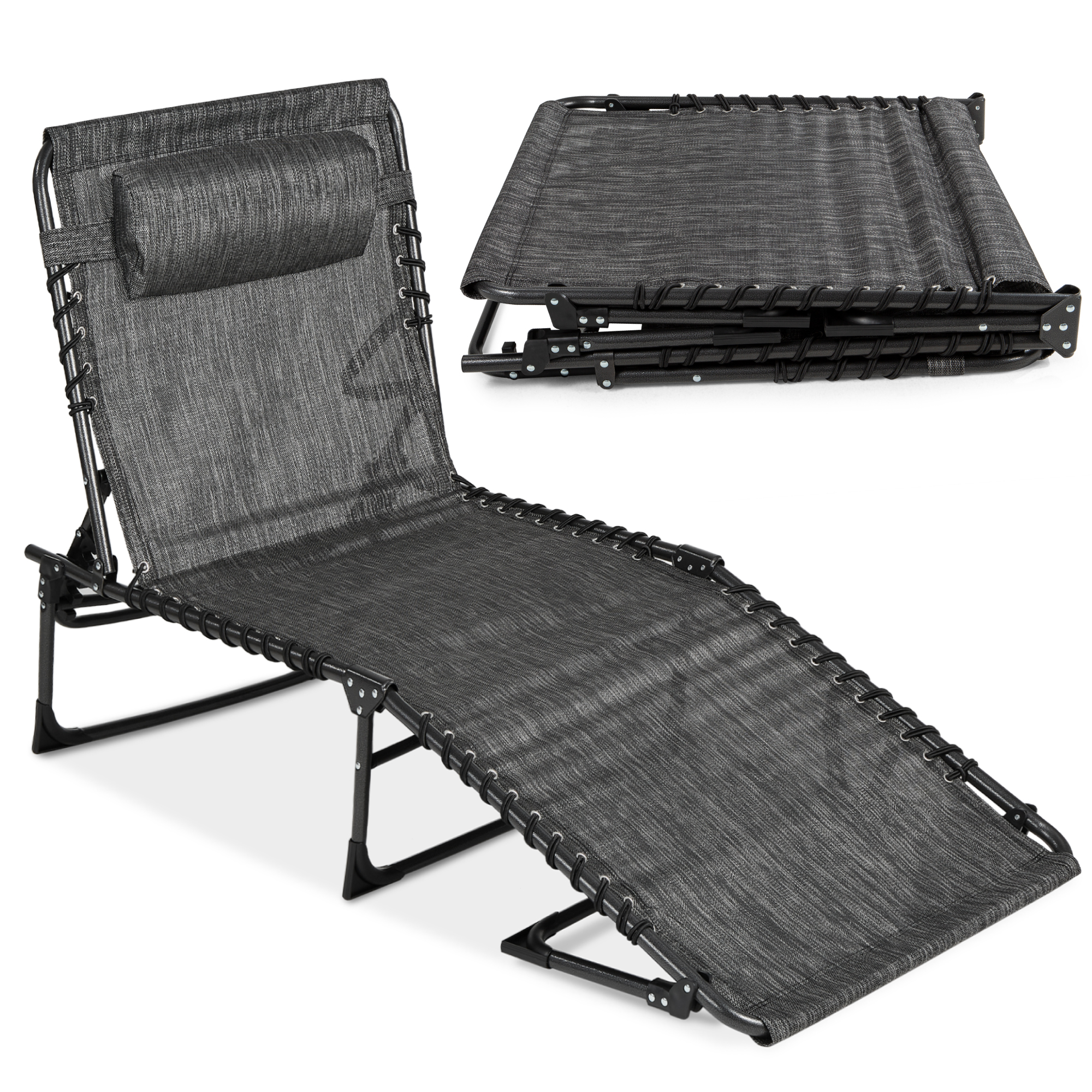 Patio Chaise Lounge Chair, Outdoor Portable Adjustable Folding Pool Recliner w/ Pillow - Gray - Best Choice Products Online