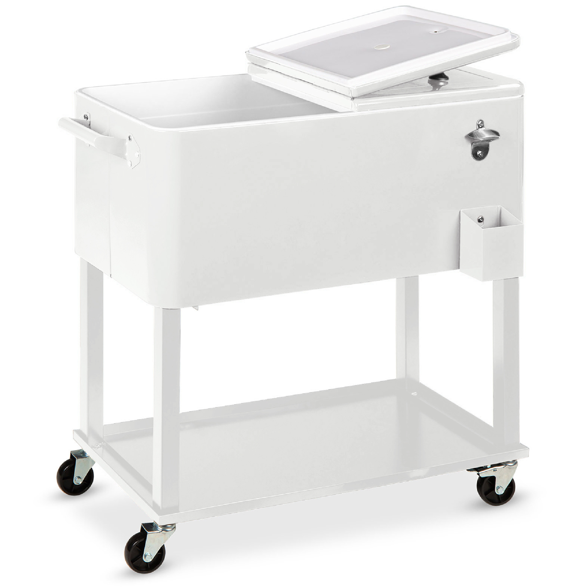 80qt Steel Rolling Cooler Cart w/ Bottle Opener, Catch Tray, Drain Plug, Locking Wheels - White - Best Choice Products Online