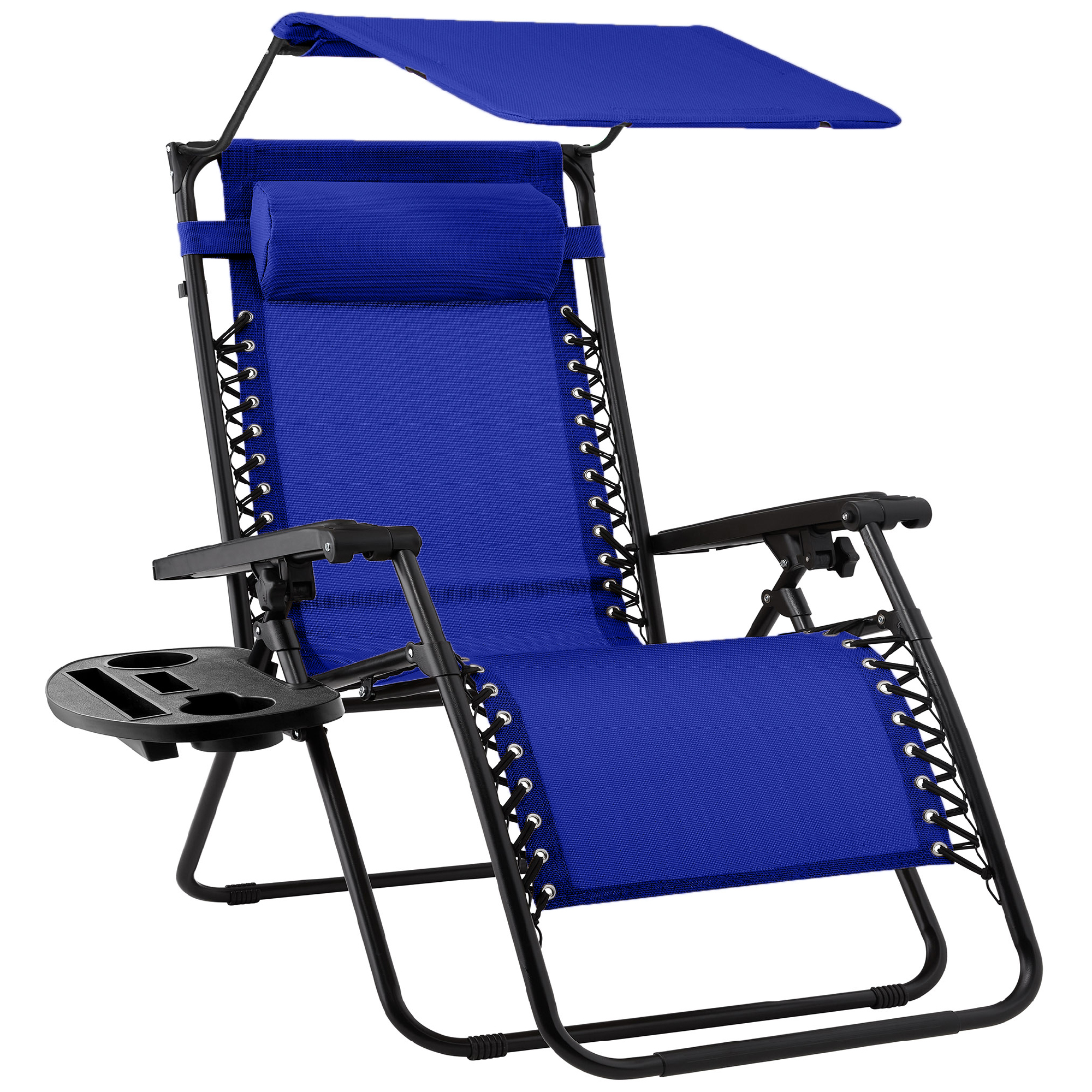 Folding Zero Gravity Chair, Patio Lounge Recliner w/ Canopy Shade, Headrest, Side Tray - Cobalt Blue - Best Choice Products Online