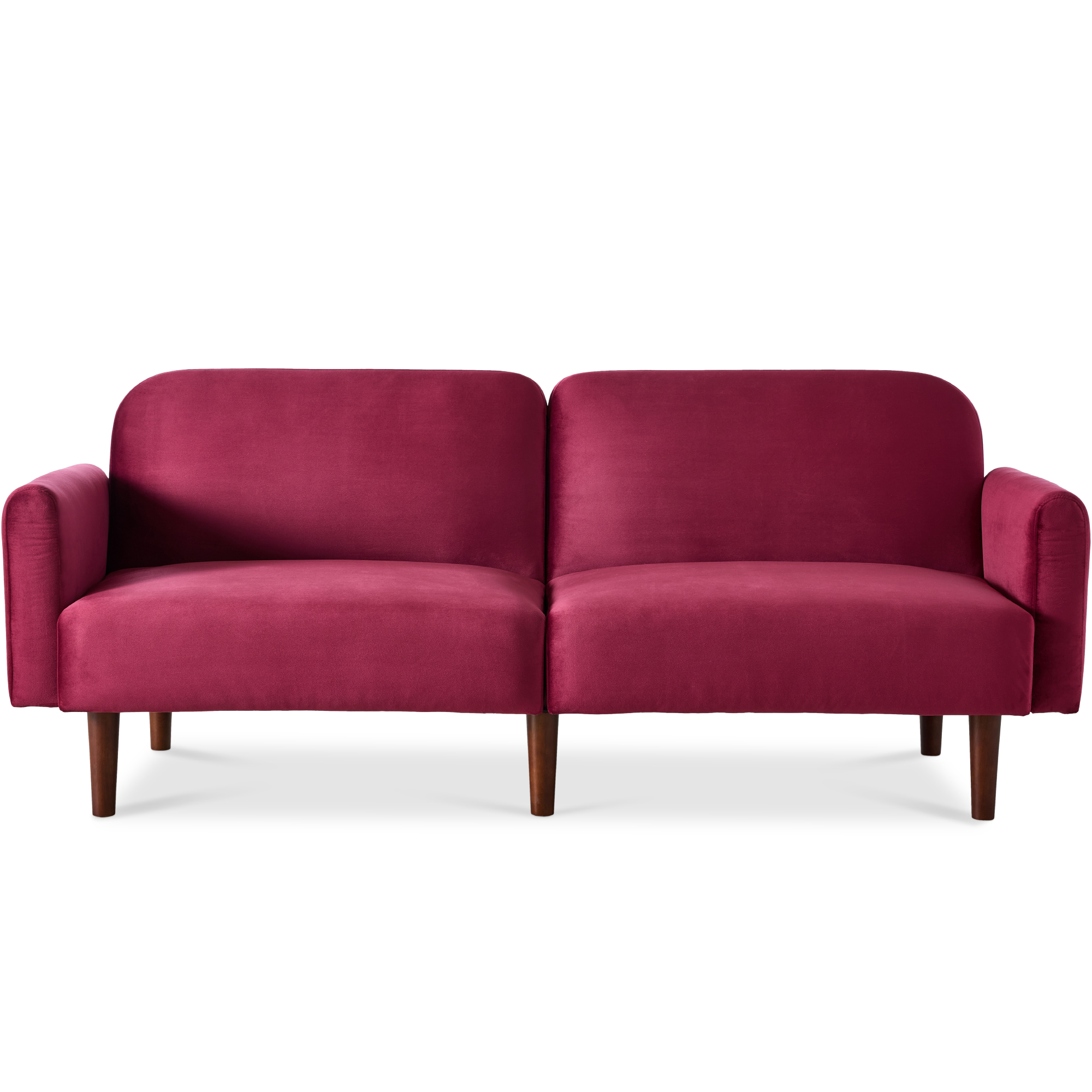 Curved Convertible Futon, Velvet Fabric Split-Back Sleeper Bed - Raspberry - Best Choice Products Online