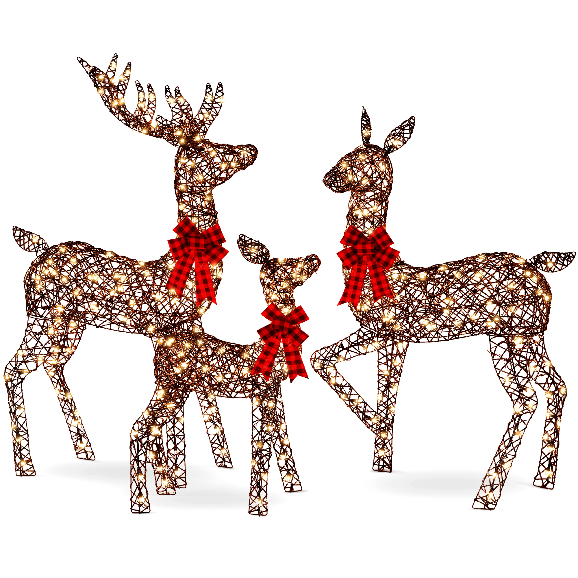 6.5ft 3-Piece Lighted Christmas Deer Set Outdoor Yard Decoration w/ 385 LED Lights, Stakes - Rattan - Best Choice Products Online