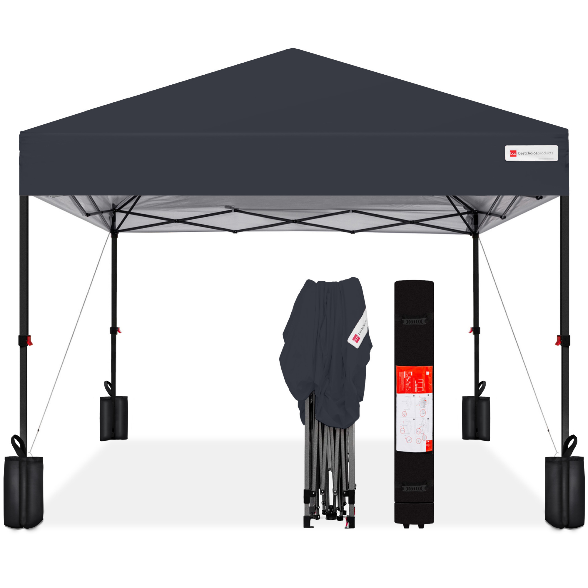 One-Person Setup 10x10ft Instant Pop-Up Canopy Portable Tent w/ 1-Button Push, Wheeled Carry Case - Gray - Best Choice Products Online