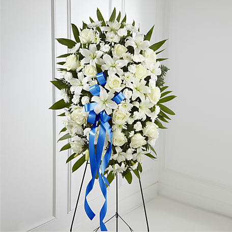 Exquisite Tribute Standing Spray-Blue Ribbon