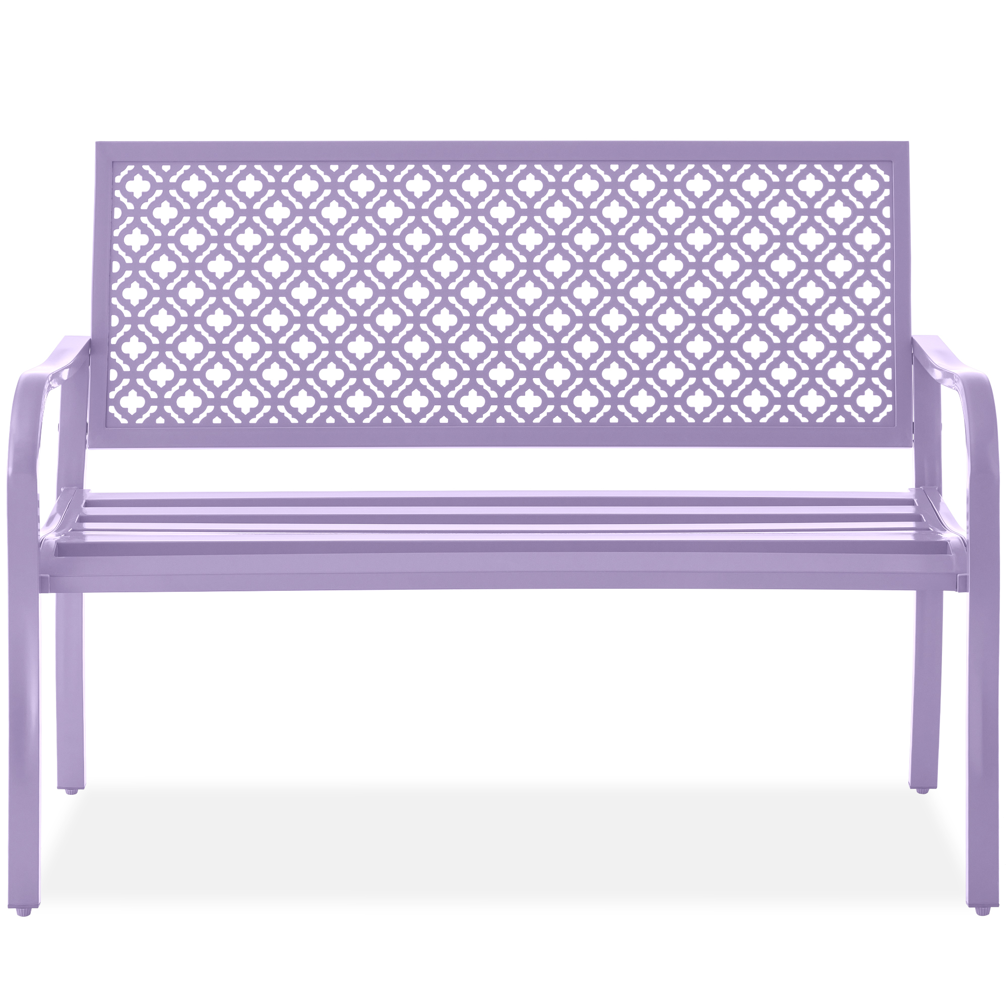 Indoor Outdoor Steel Garden Patio Porch Bench Furniture w/ Geometric Backrest, 790lb Capacity - Lavender- Best Choice Products Online