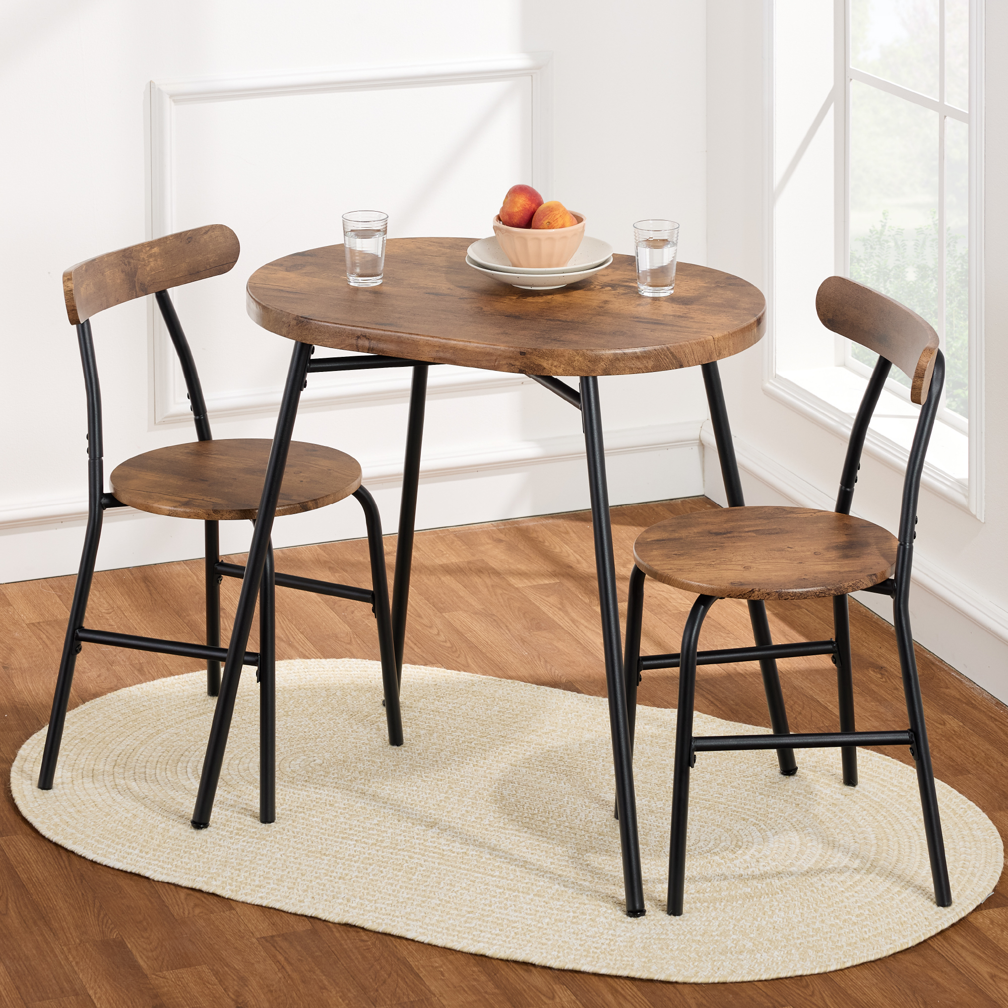 3-Piece Modern Oval Dining Table Set, Small Kitchen Dinette w/ 2 Chairs - Medium Brown/Black - Best Choice Products Online