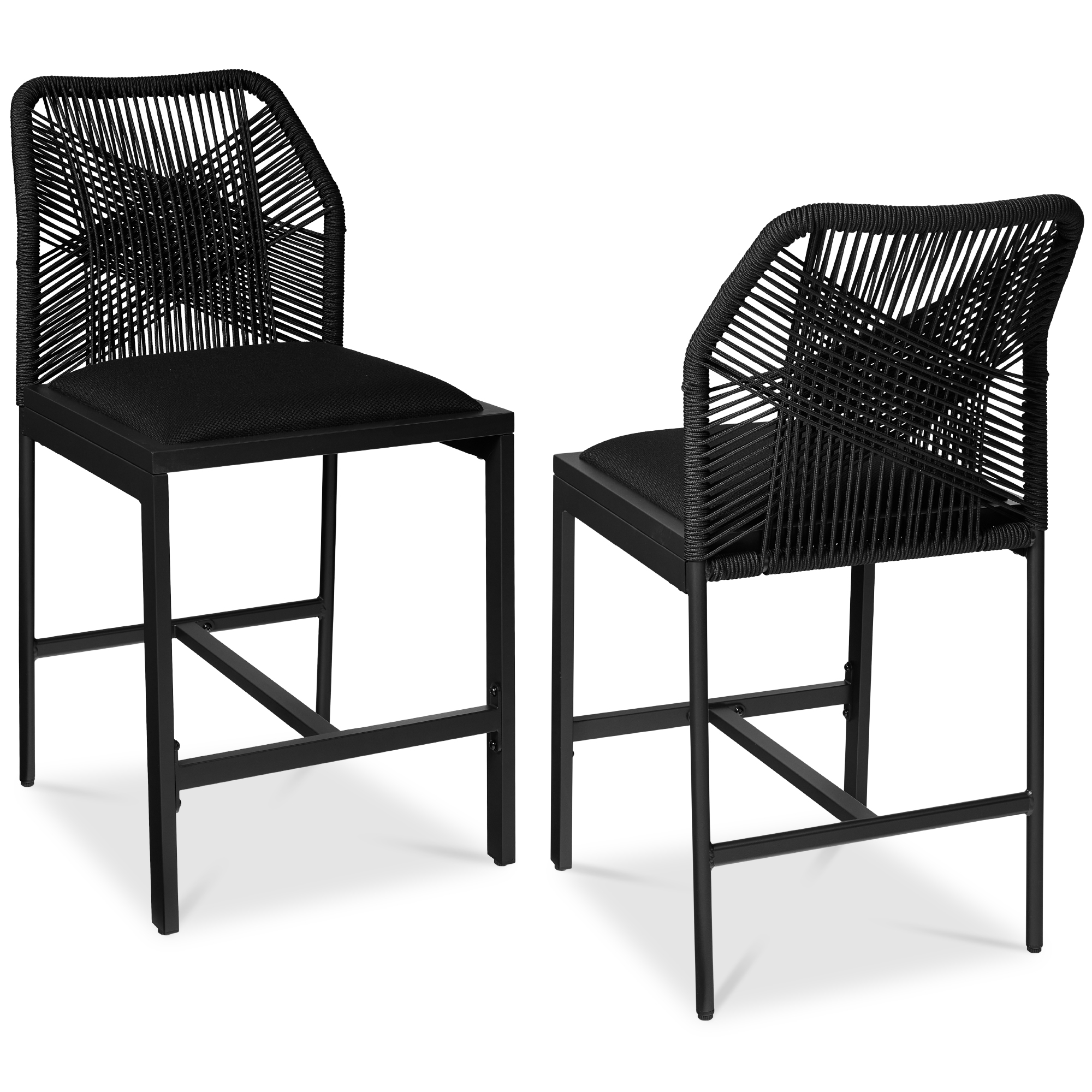 Set of 2 Indoor Outdoor Counter Height Barstools w/ All-Weather Rope & Aluminum - Black/Obsidian - Best Choice Products Online