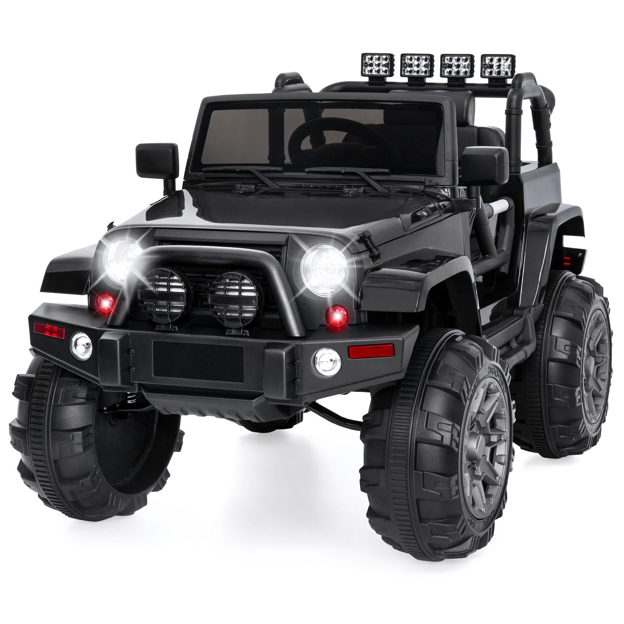 Large Ride On Truck 12V Electric Driving Car Toy For Kids w/ Parental Remote Control, Bluetooth, LED Lights - Black - Best Choice Products