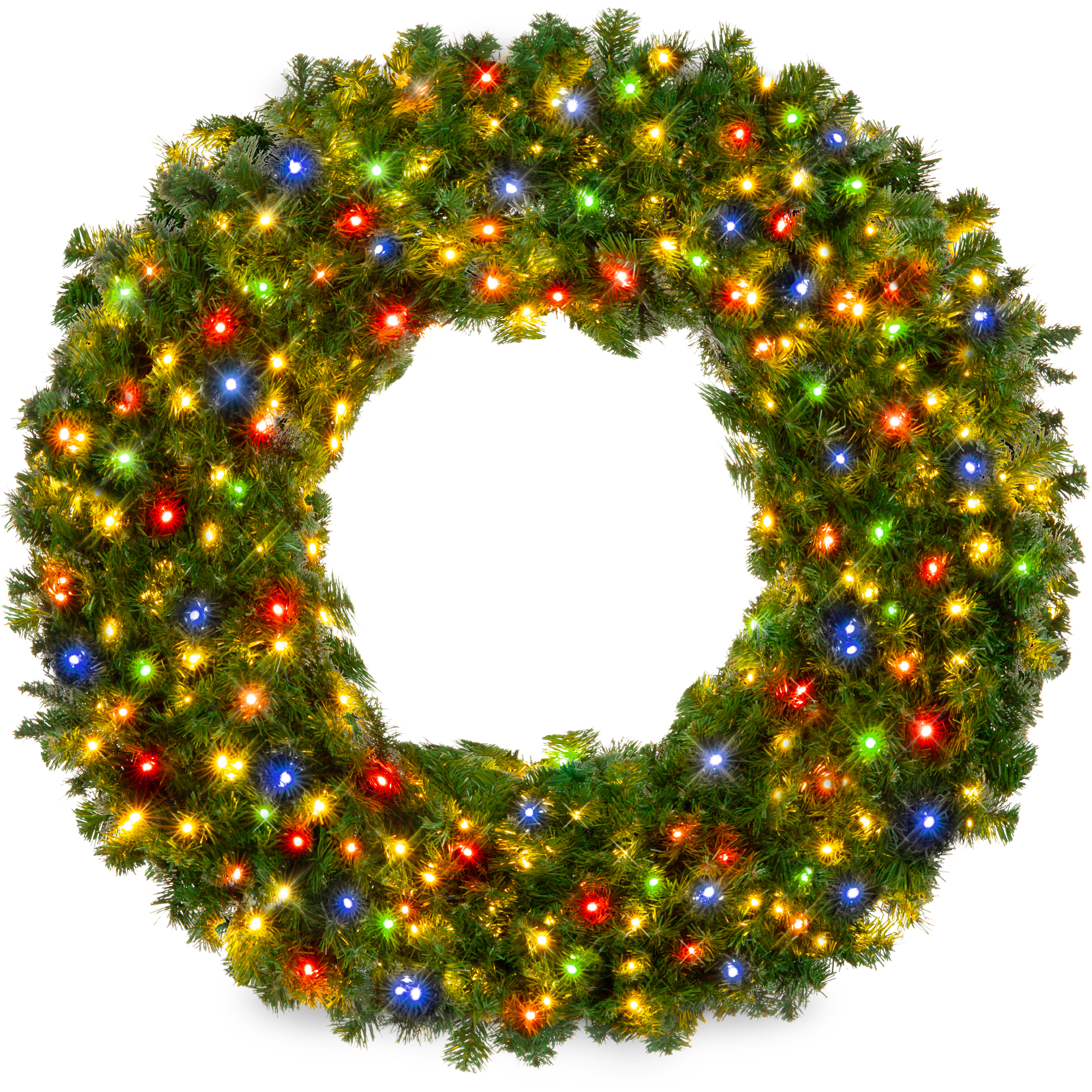 30in Artificial Pre-Lit Fir Christmas Wreath Decoration w/ 100 Multicolor Lights, 220 Tips - Best Choice Products Online