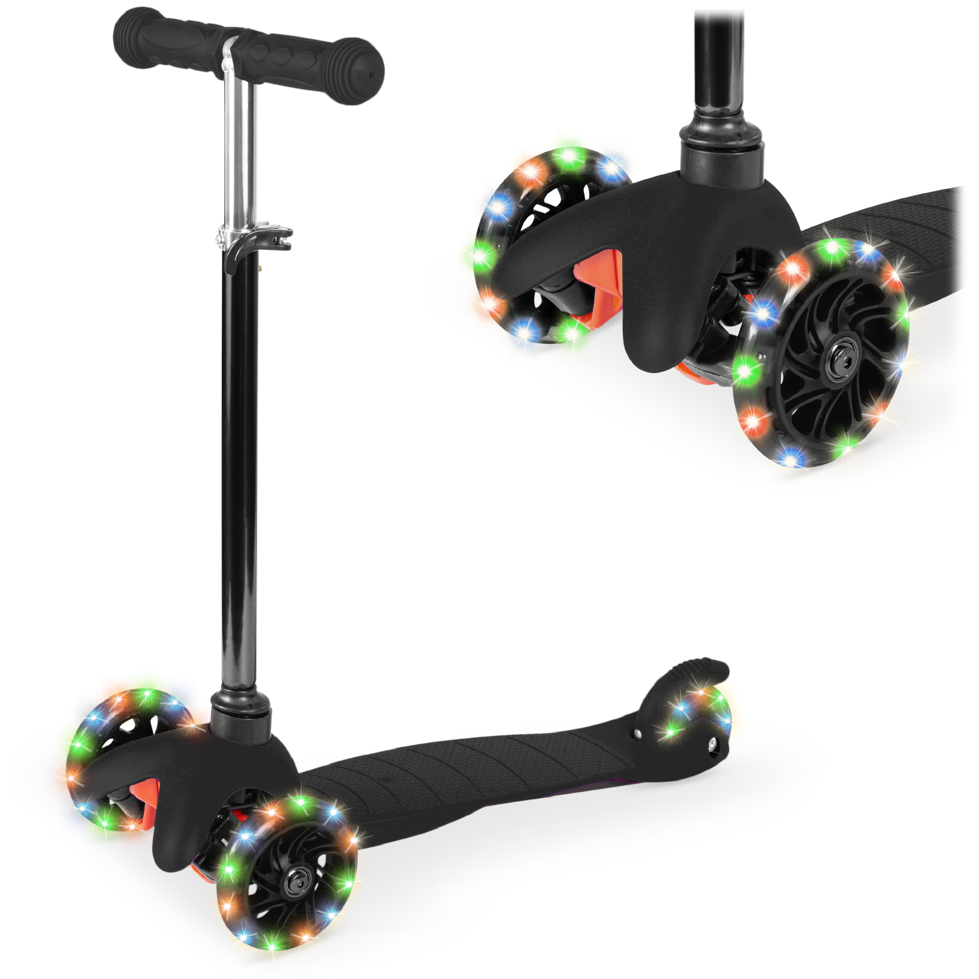 Mini Kick Scooter Toy For Kids w/ Light-Up Wheels & Height Adjustable T-Bar - Black - Best Choice Products Online