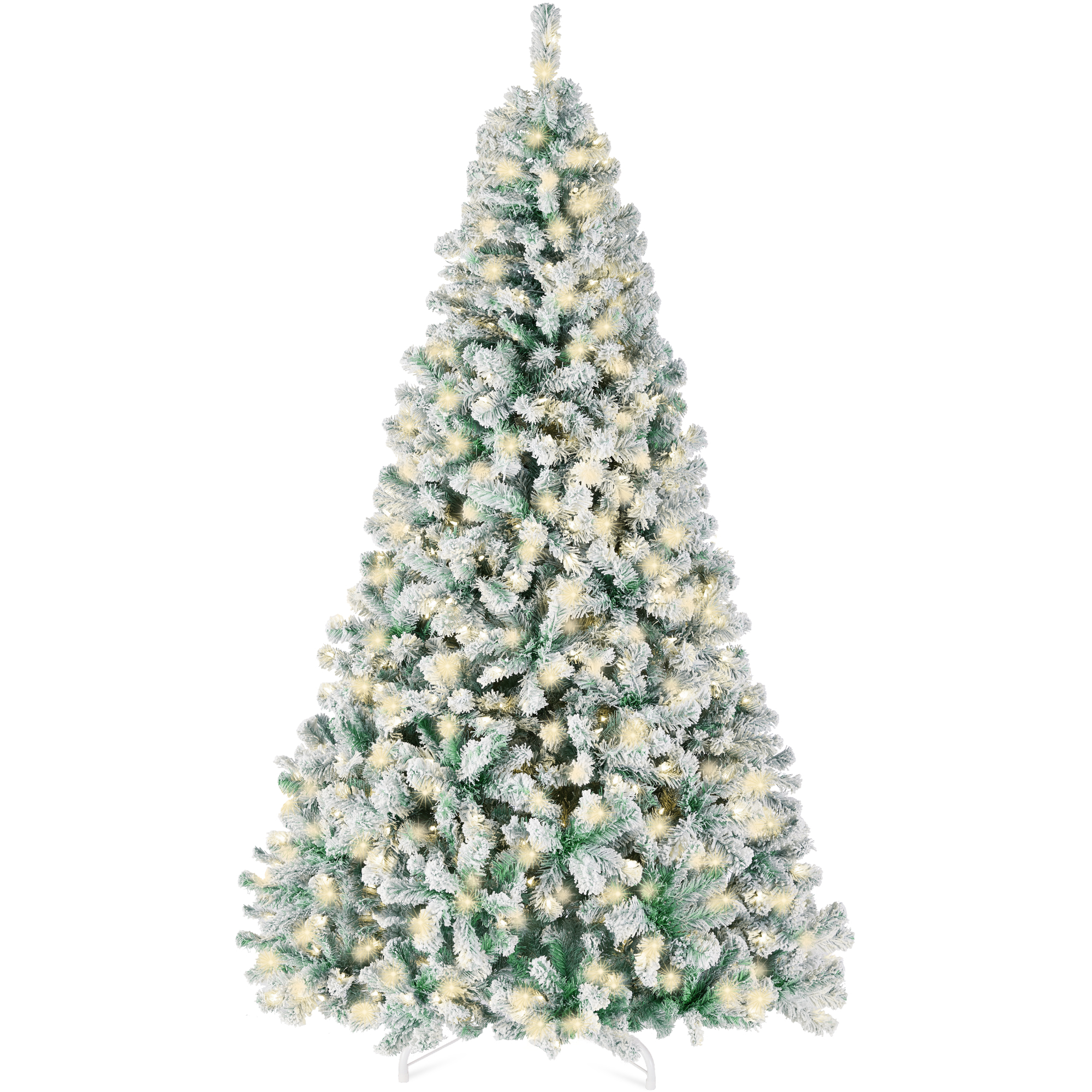9ft Sage Green Pre-Lit Christmas Pine Tree w/ Flocked Branches, 900 Warm-White Lights - Best Choice Products Online