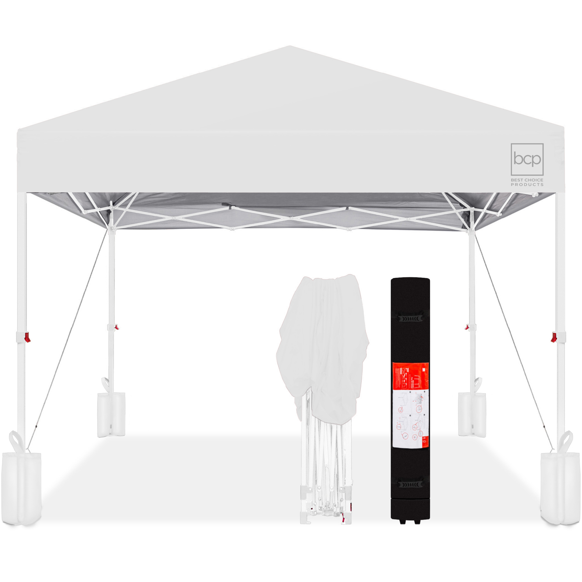 One-Person Setup 10x10ft Instant Pop-Up Canopy Portable Tent w/ 1-Button Push, Wheeled Carry Case - White/White - Best Choice Products Online