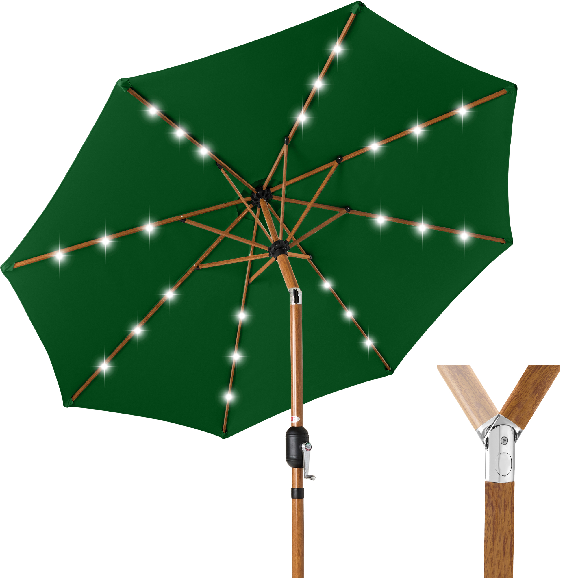 Best Choice Products 10ft Solar LED Lighted Outdoor Woodgrain Pattern Steel Market Patio Umbrella - - Green