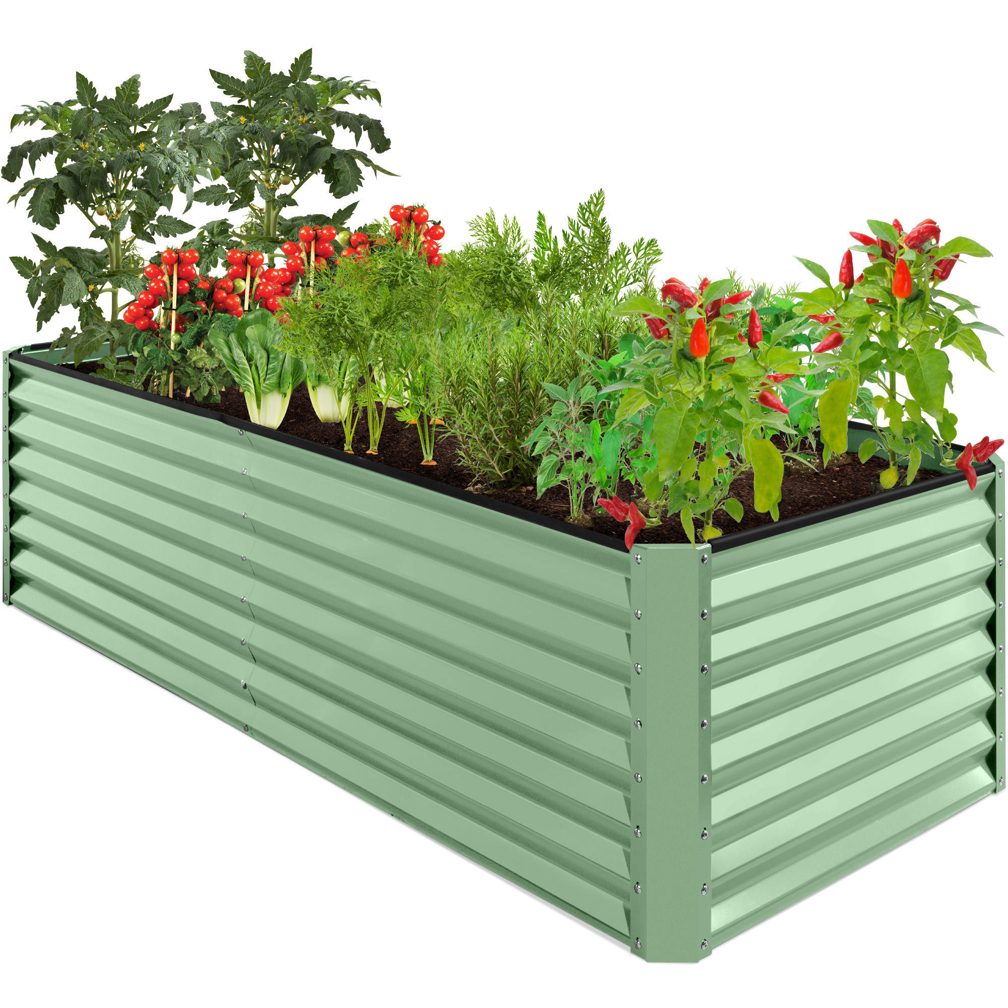 8x4x2ft Raised Metal Garden Bed 8x4x2ft Outdoor Planter Box For Vegetables, Flowers, Herbs, Succulents - Sage Green - Best Choice Products Online