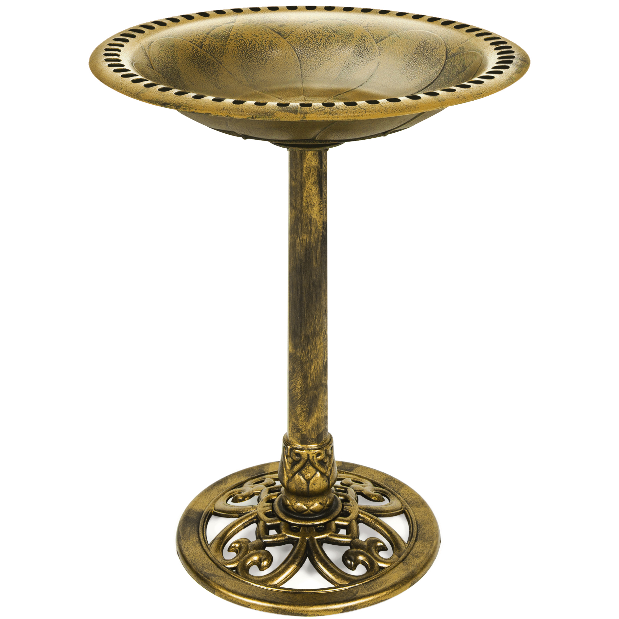 Vintage Outdoor Garden Bird Bath Accent w/ Fleur-de-Lis Accents - Gold - Best Choice Products Online