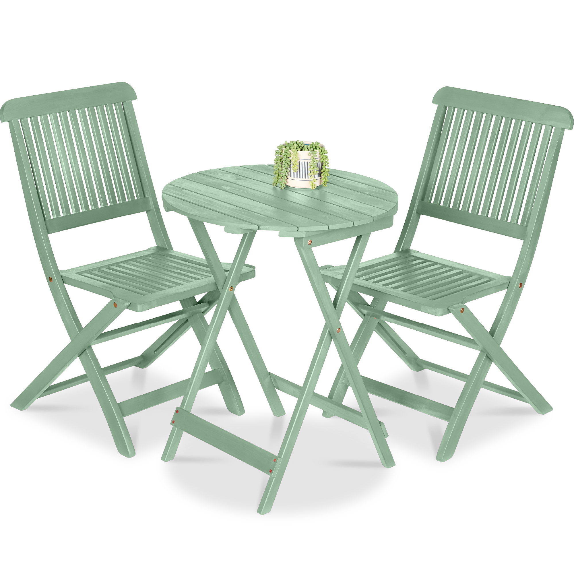 3-Piece Acacia Wood Bistro Set, Folding Patio Furniture w/ 2 Chairs, Table - Mint - Best Choice Products Online