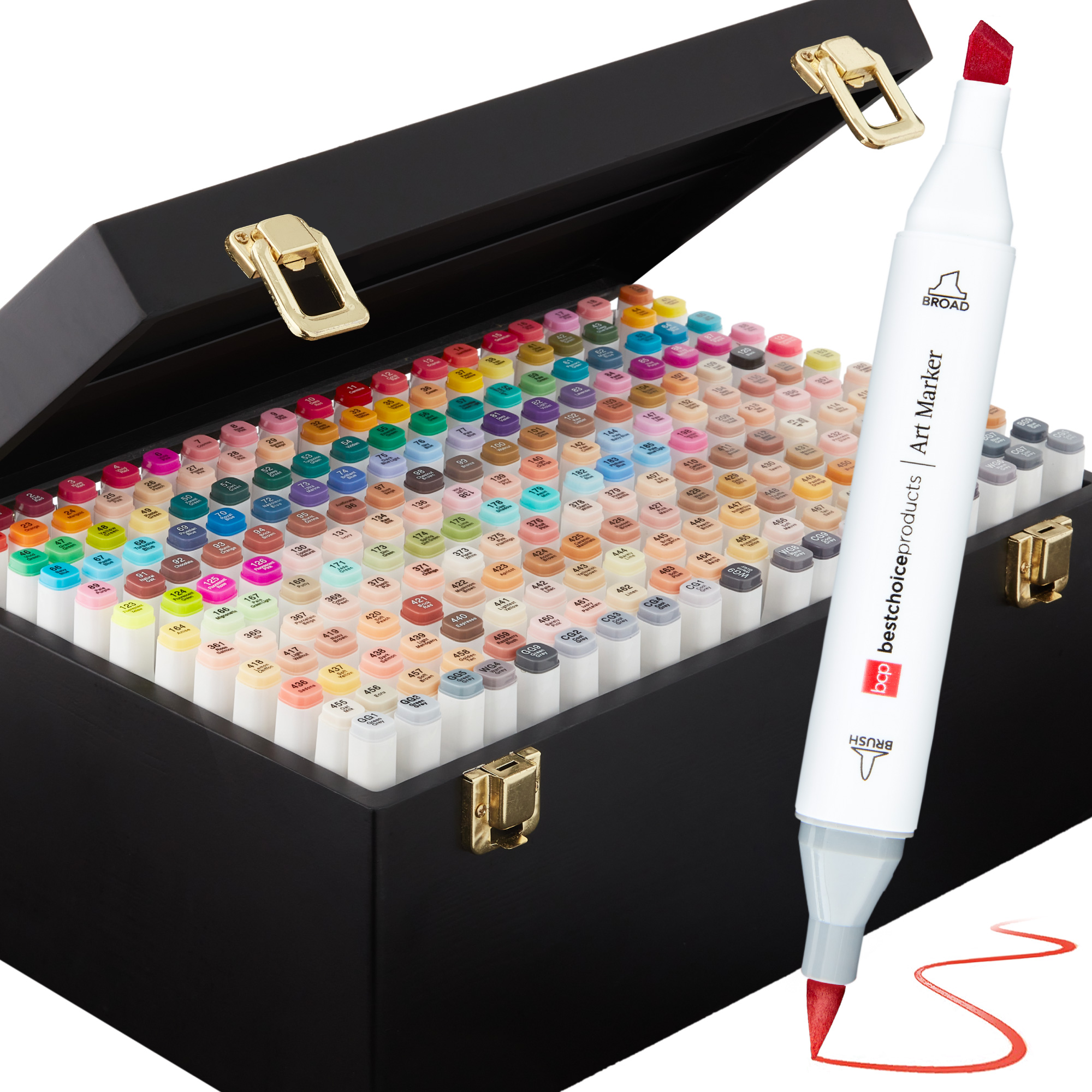 Alcohol-Based Markers, Dual-Tipped Pens w/ Brush & Chisel Tip, Black Carrying Case - 228ct - Best Choice Products Online