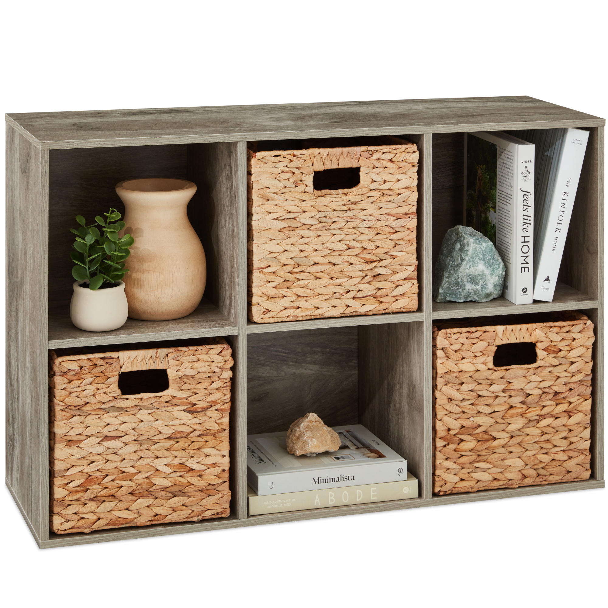 6-Cube Bookshelf, 11in Display Storage System, Customizable Organizer w/ Removable Back Panels - Greige - Best Choice Products Online