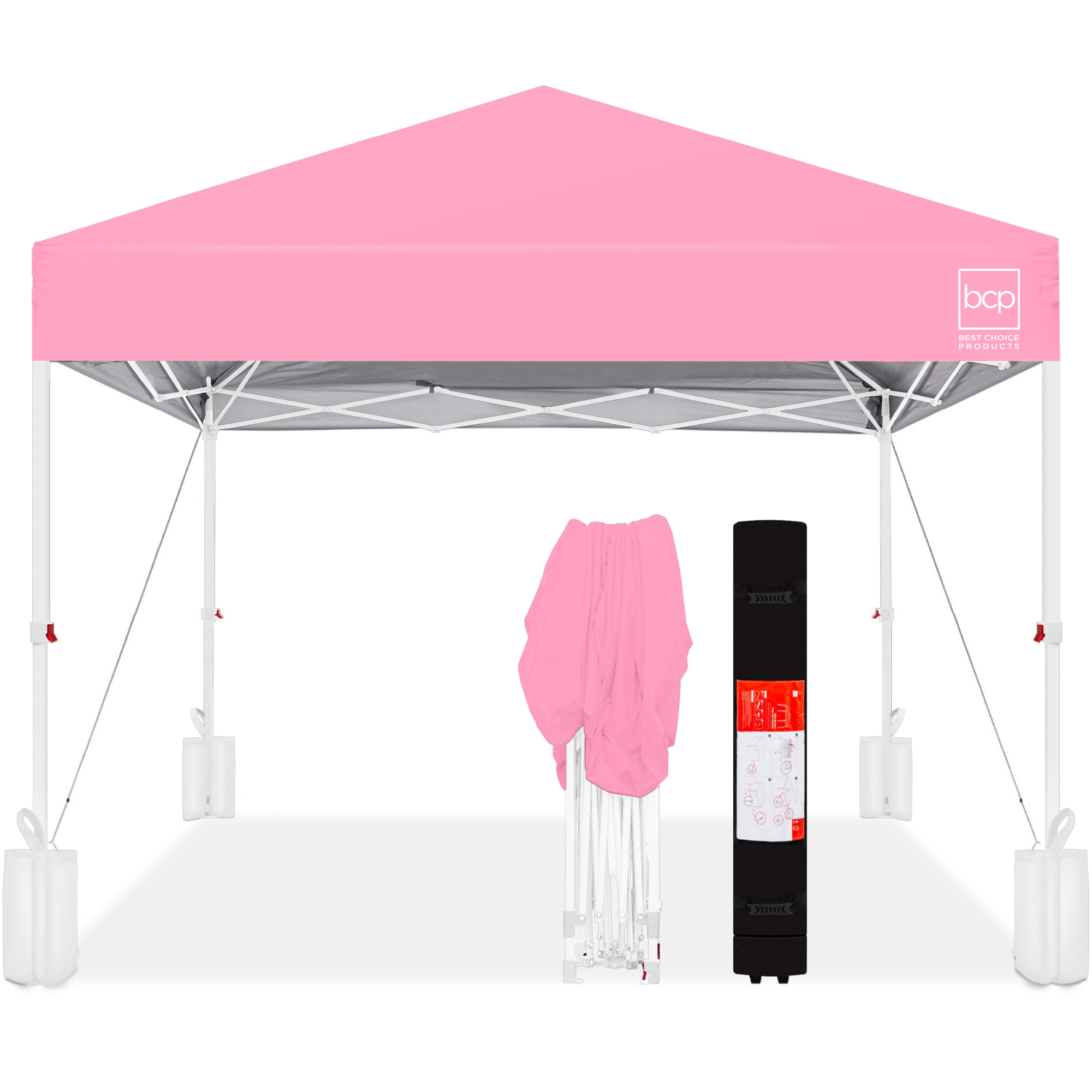 One-Person Setup 10x10ft Instant Pop-Up Canopy Portable Tent w/ 1-Button Push, Wheeled Carry Case - Pink/White - Best Choice Products Online