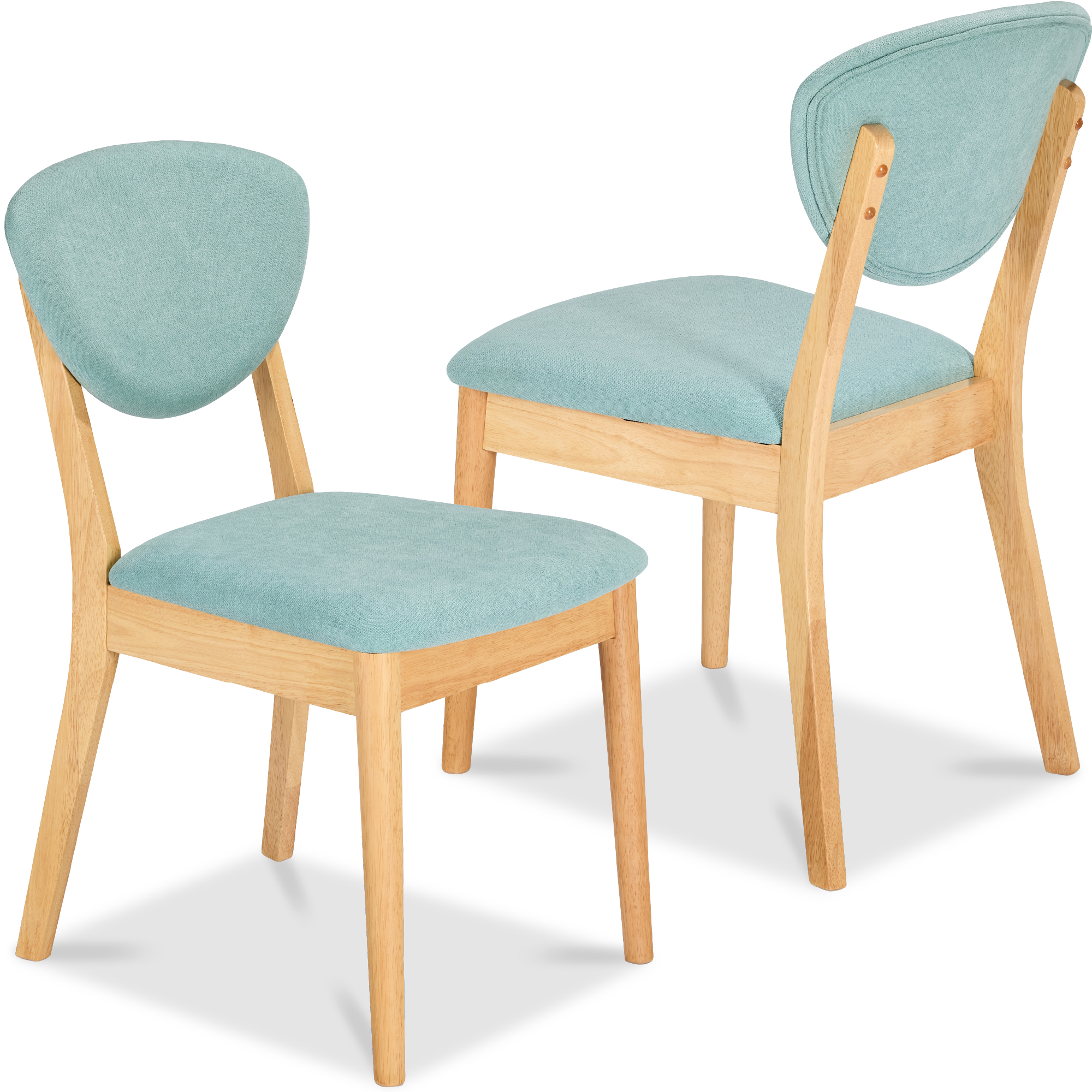 2-Piece Mid-Century Modern Wood & Upholstered Dining Chair Set - Oak/Aqua - Best Choice Products Online