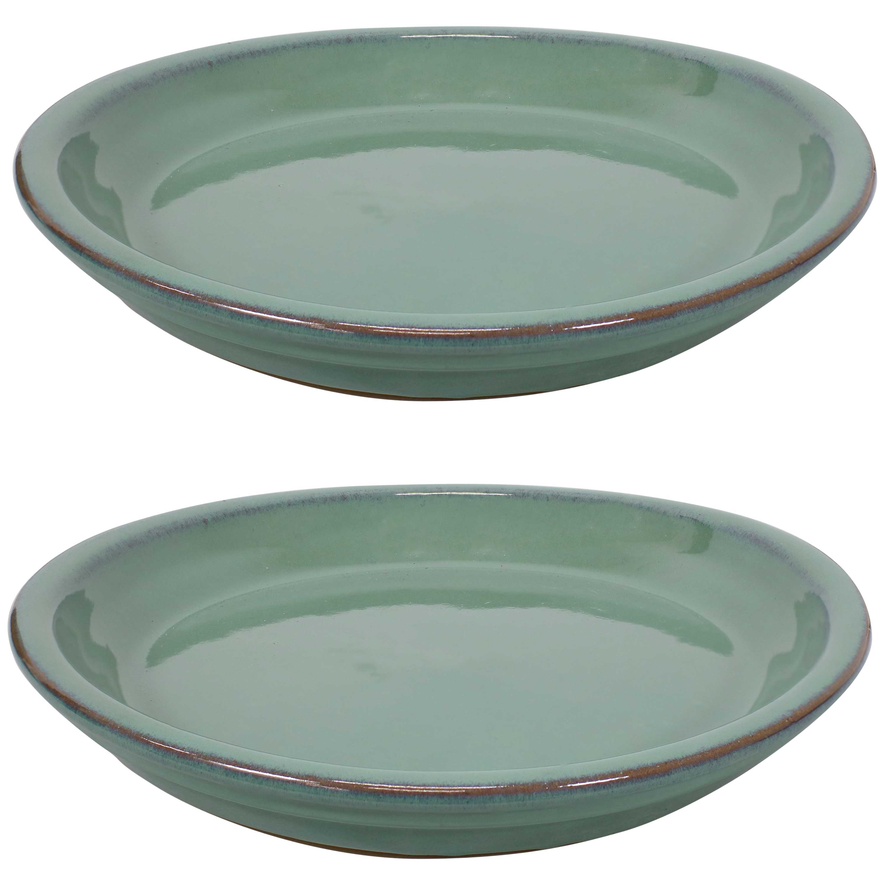 Sunnydaze Ceramic Planter Saucer - Seafoam - 9-Inch - Set of 2