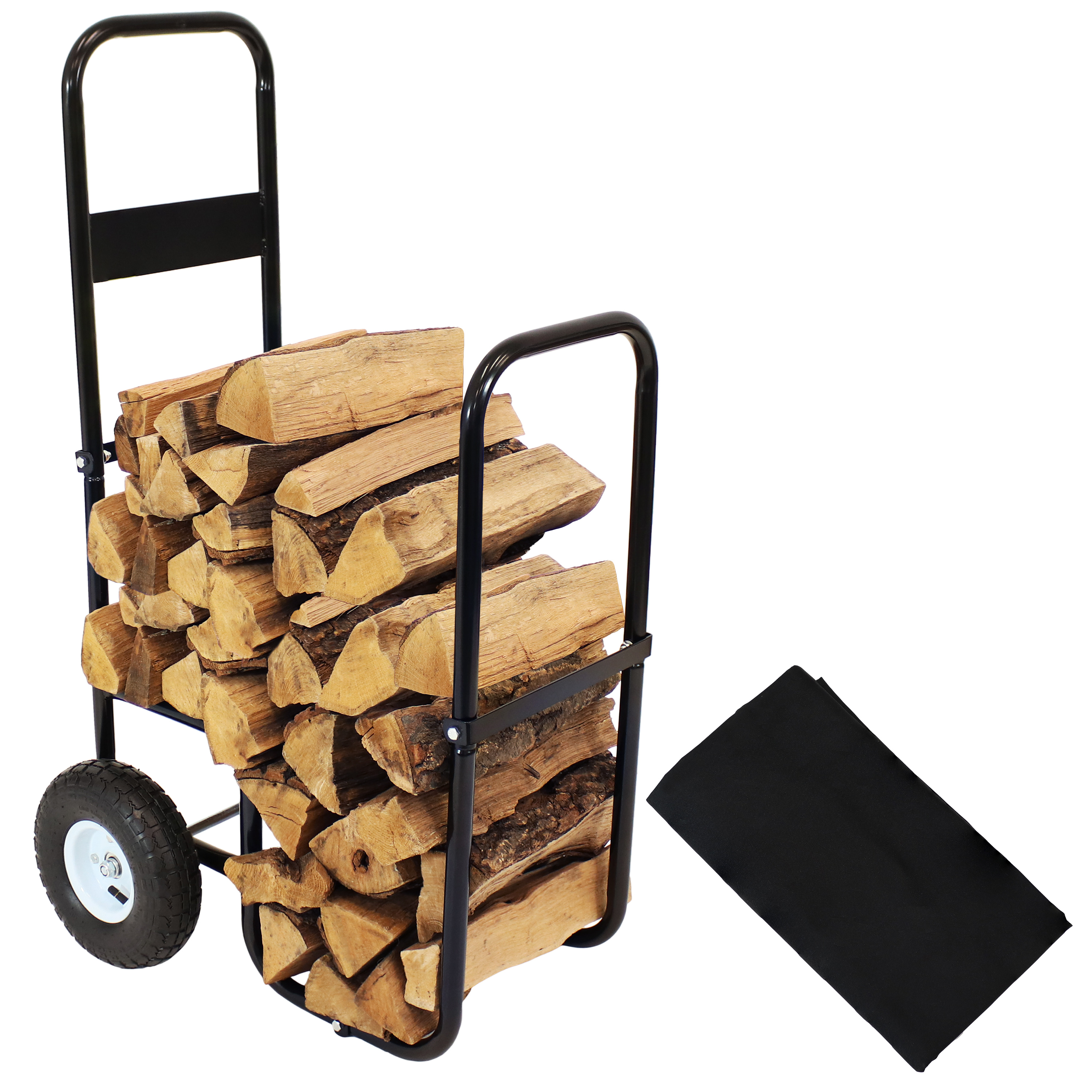 Sunnydaze Firewood Log Cart, Log Cart & Cover COMBO