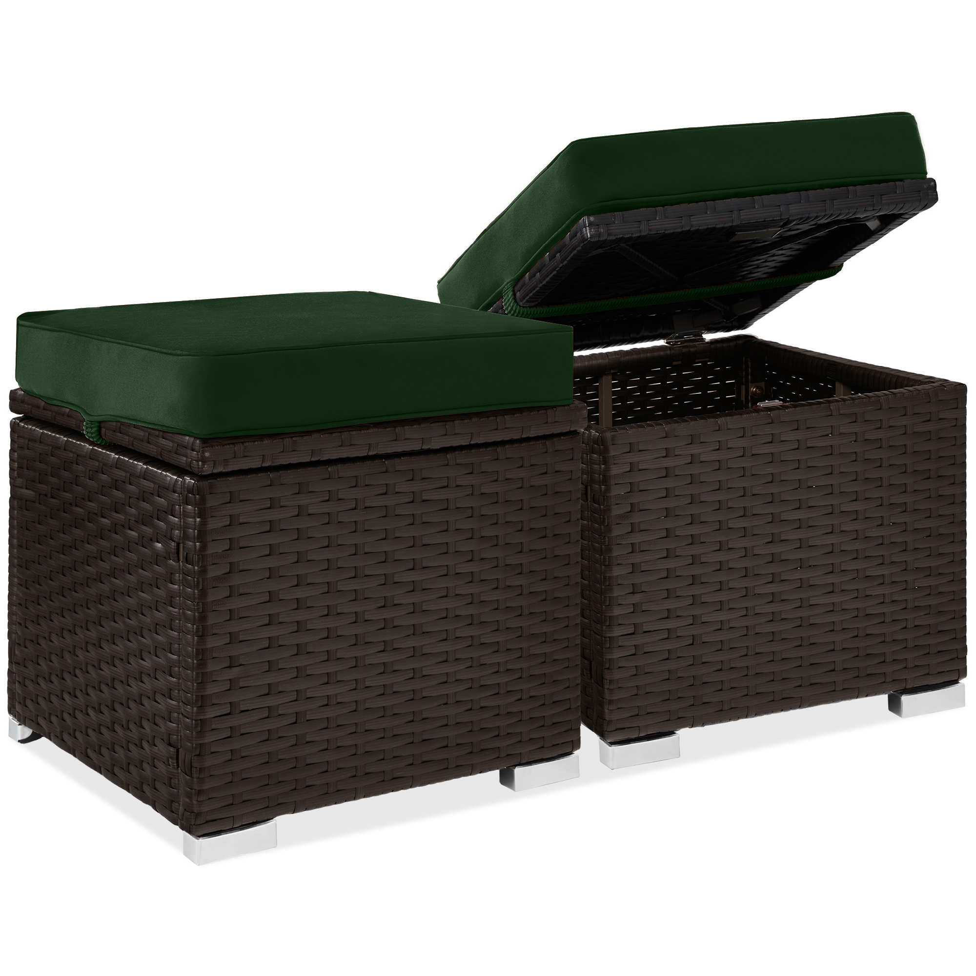 2 Wicker Ottomans, Multipurpose Storage Furniture w/ Removable Cushions, Steel Frame - Midnight Green/Brown - Best Choice Products Online