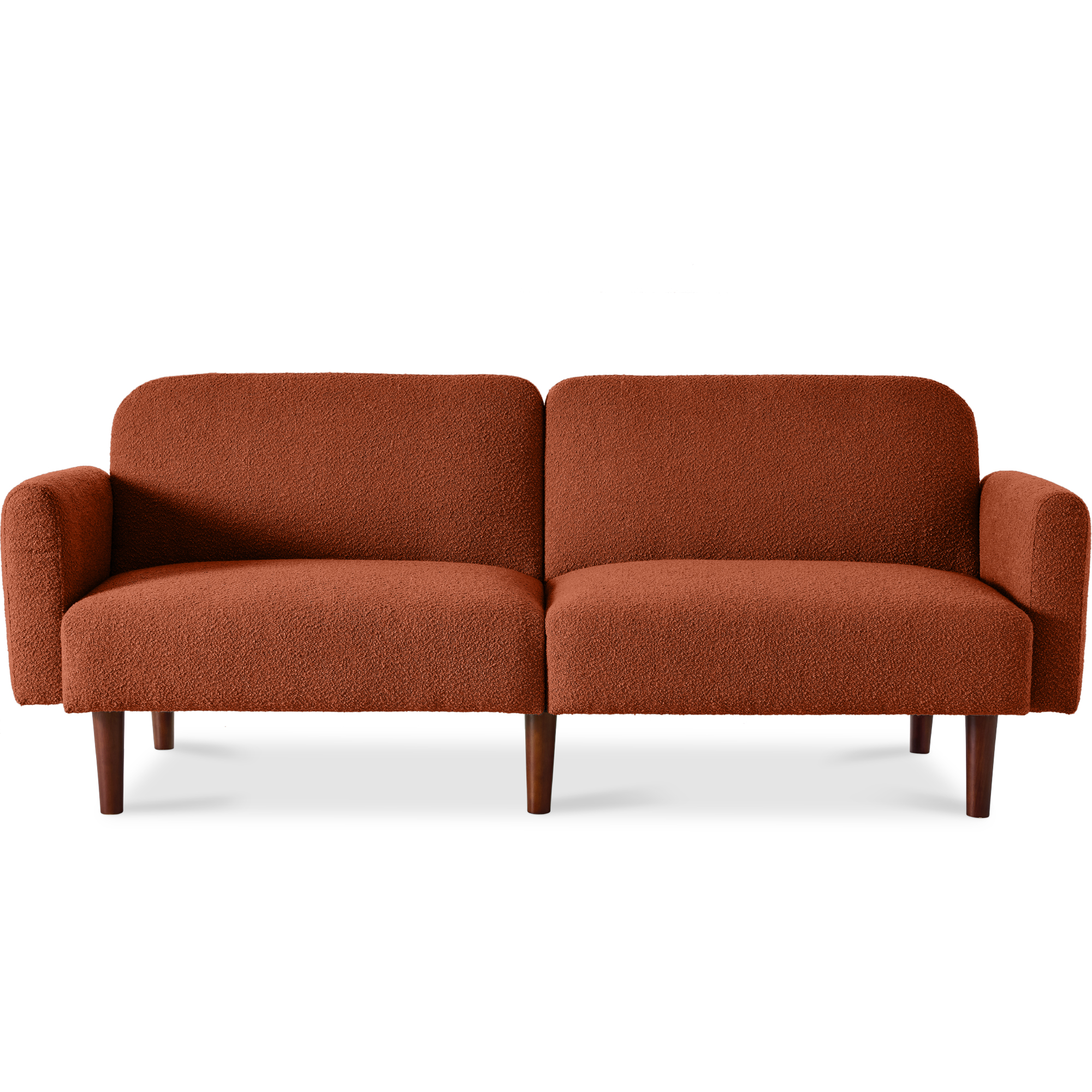Curved Convertible Futon, Boucle Fabric Split-Back Sleeper Bed - Burnt Sienna - Best Choice Products Online