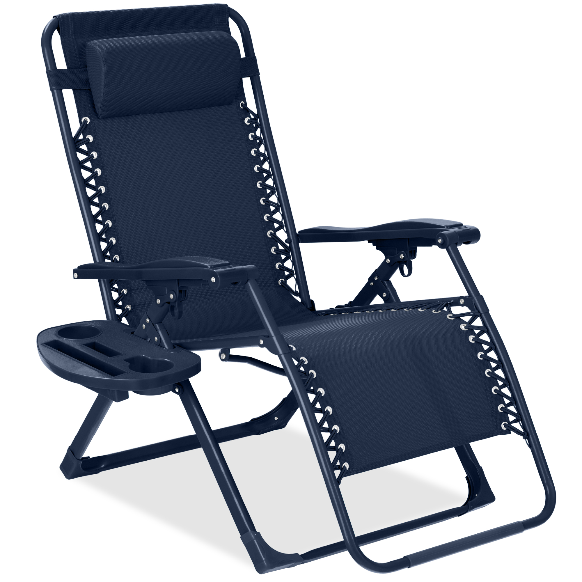 Zero Gravity Chair, Folding Patio Recliner w/ Side Tray, Headrest - Navy - Best Choice Products Online
