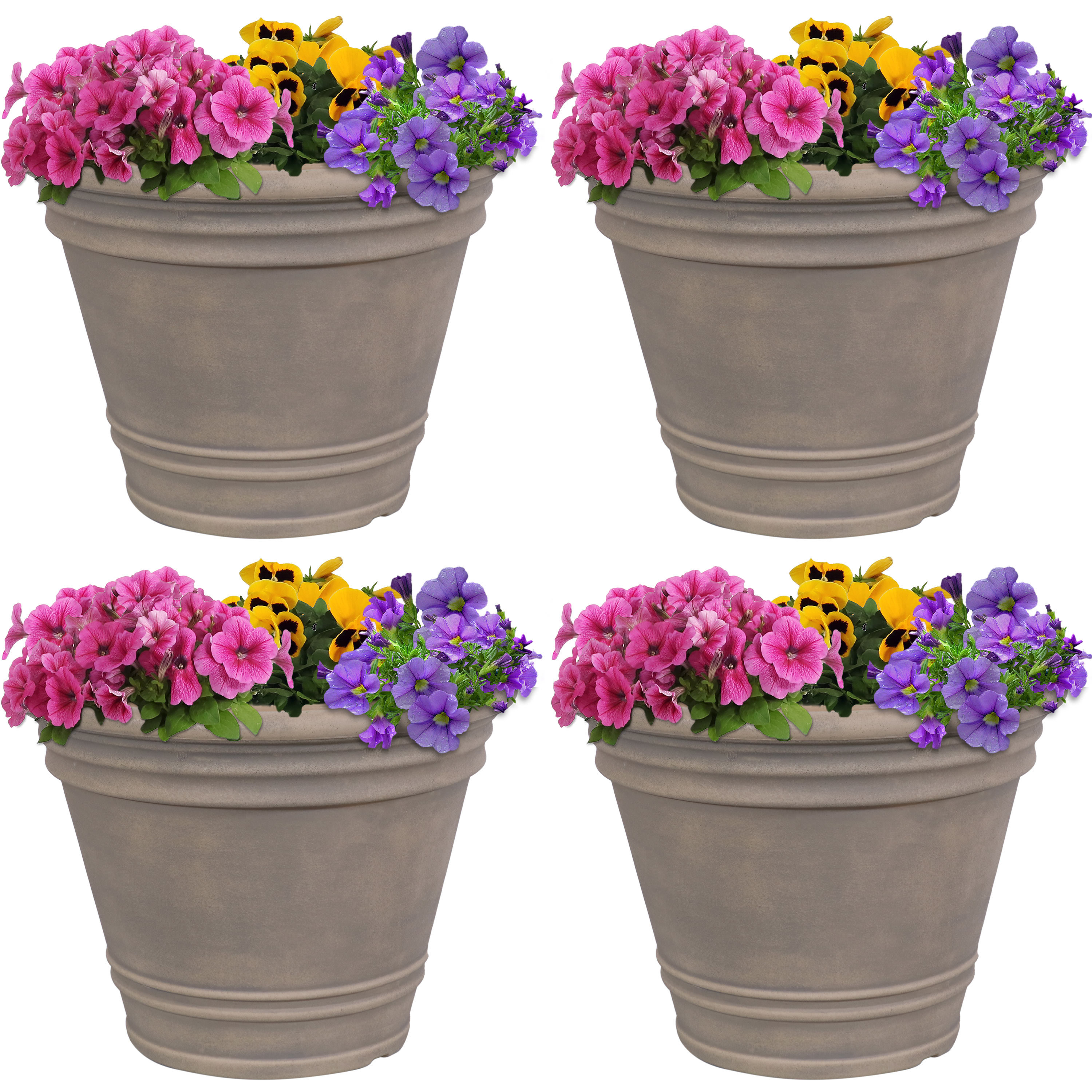 Sunnydaze Franklin Outdoor Flower Pot Planter - Beige - 20-Inch - 4-Pack