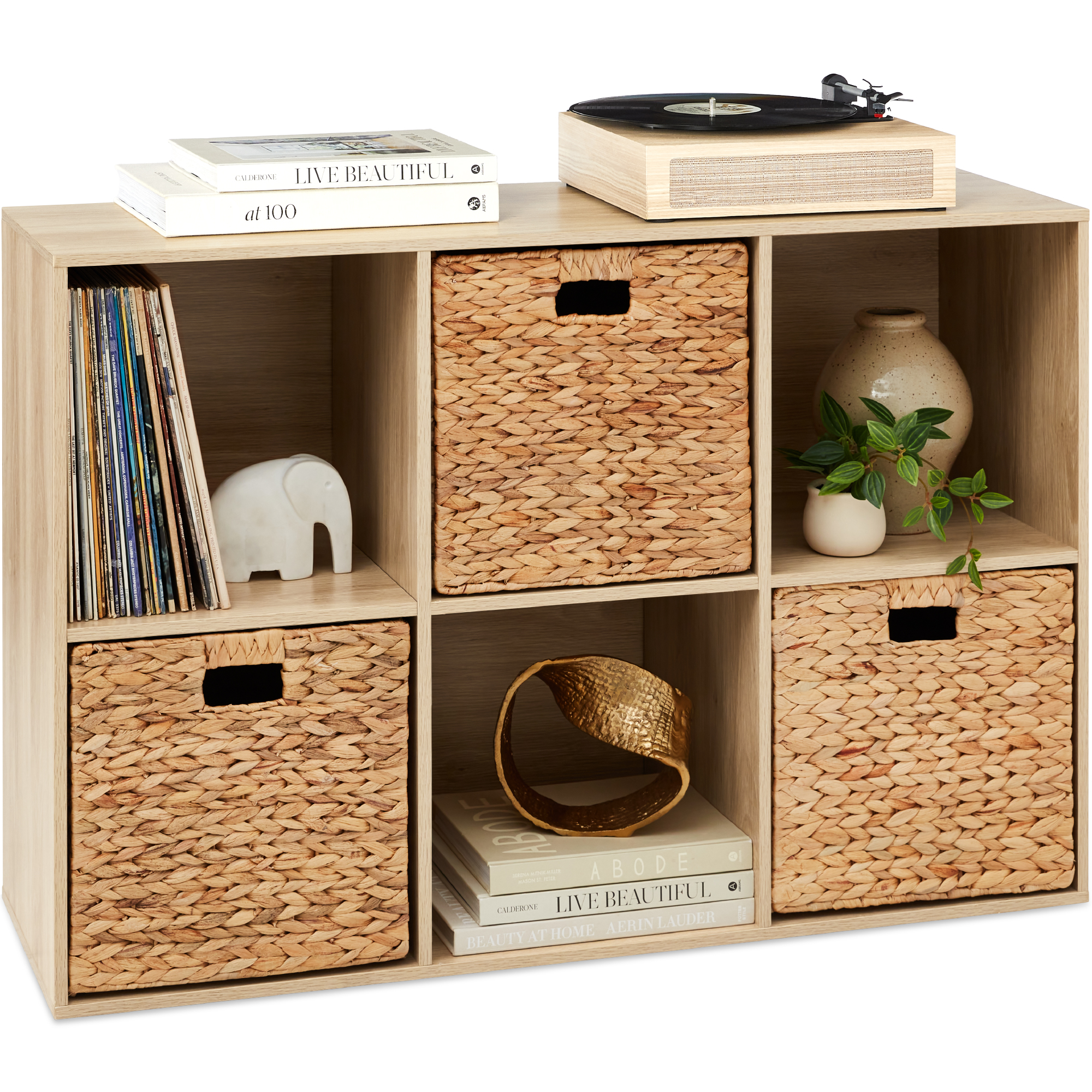 6-Cube Bookshelf, 13.5in Display Storage System, Organizer w/ Removable Back Panels - Light Oak - Best Choice Products Online