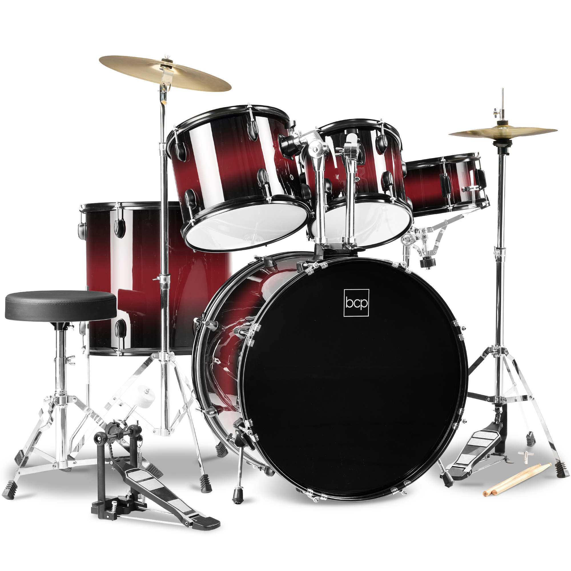 Best Choice Products 5-Piece Beginner Drum Set w/ Snare, Bass, Toms, Cymbal, Hi-Hat, Sticks Drum Pedal - Cherry Sunburst