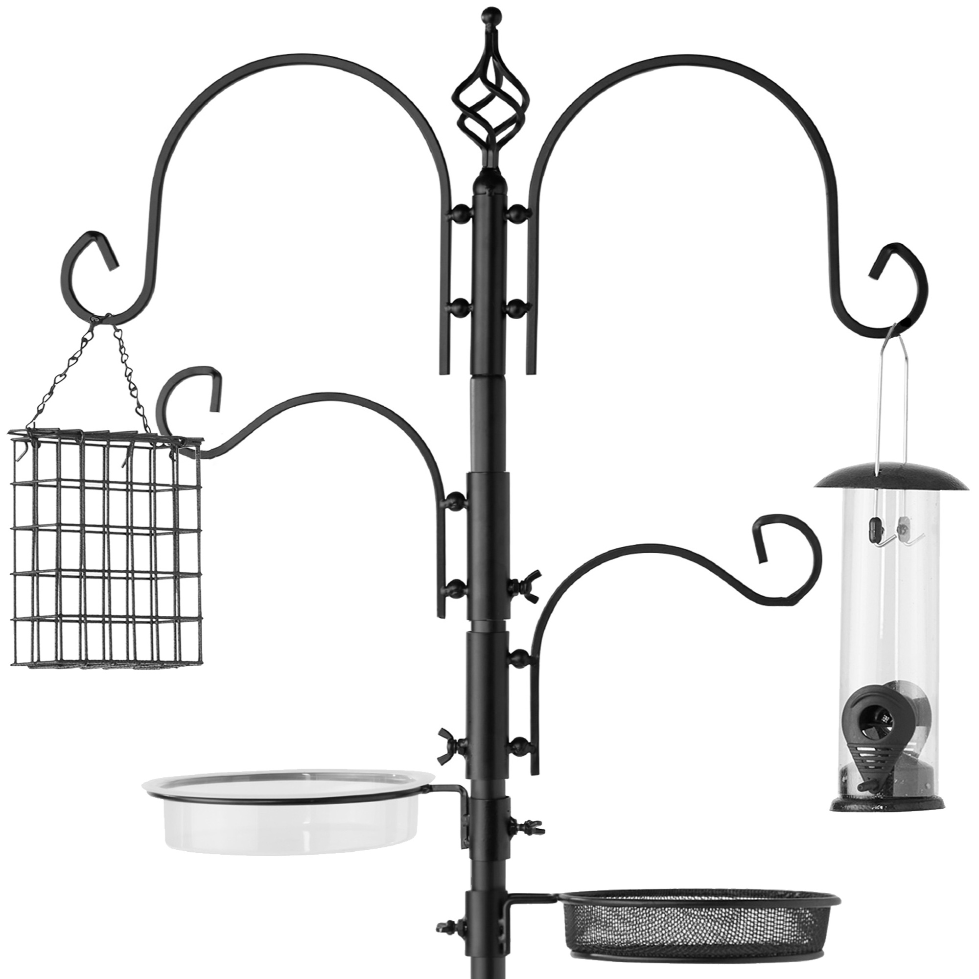 91in 4-Hook Bird Feeding Station, Steel Multi-Feeder Stand w/ 2 Bird Feeders - Black | Best Choice Products Online