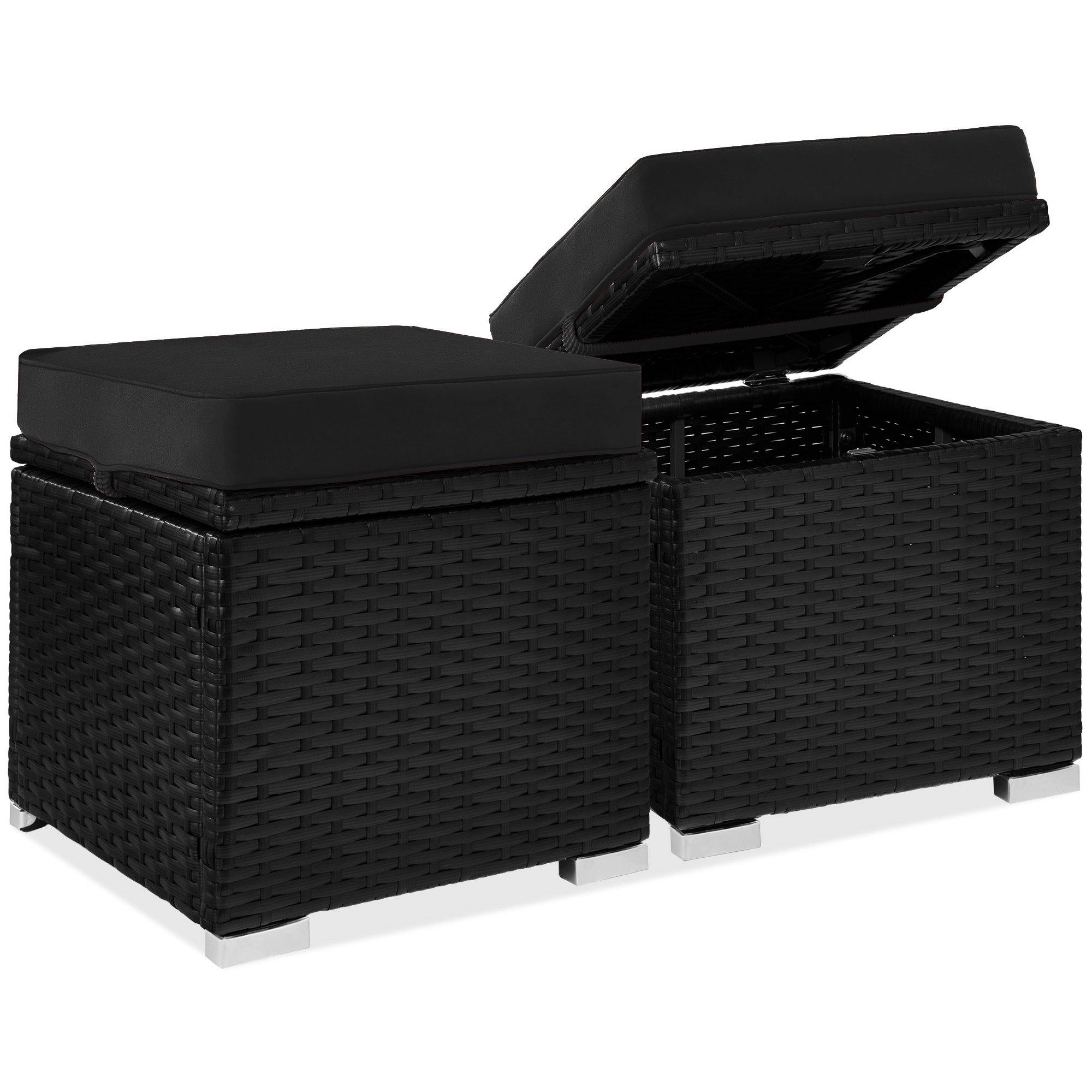 2 Wicker Ottomans, Multipurpose Storage Furniture w/ Removable Cushions, Steel Frame - Black/Black - Best Choice Products Online