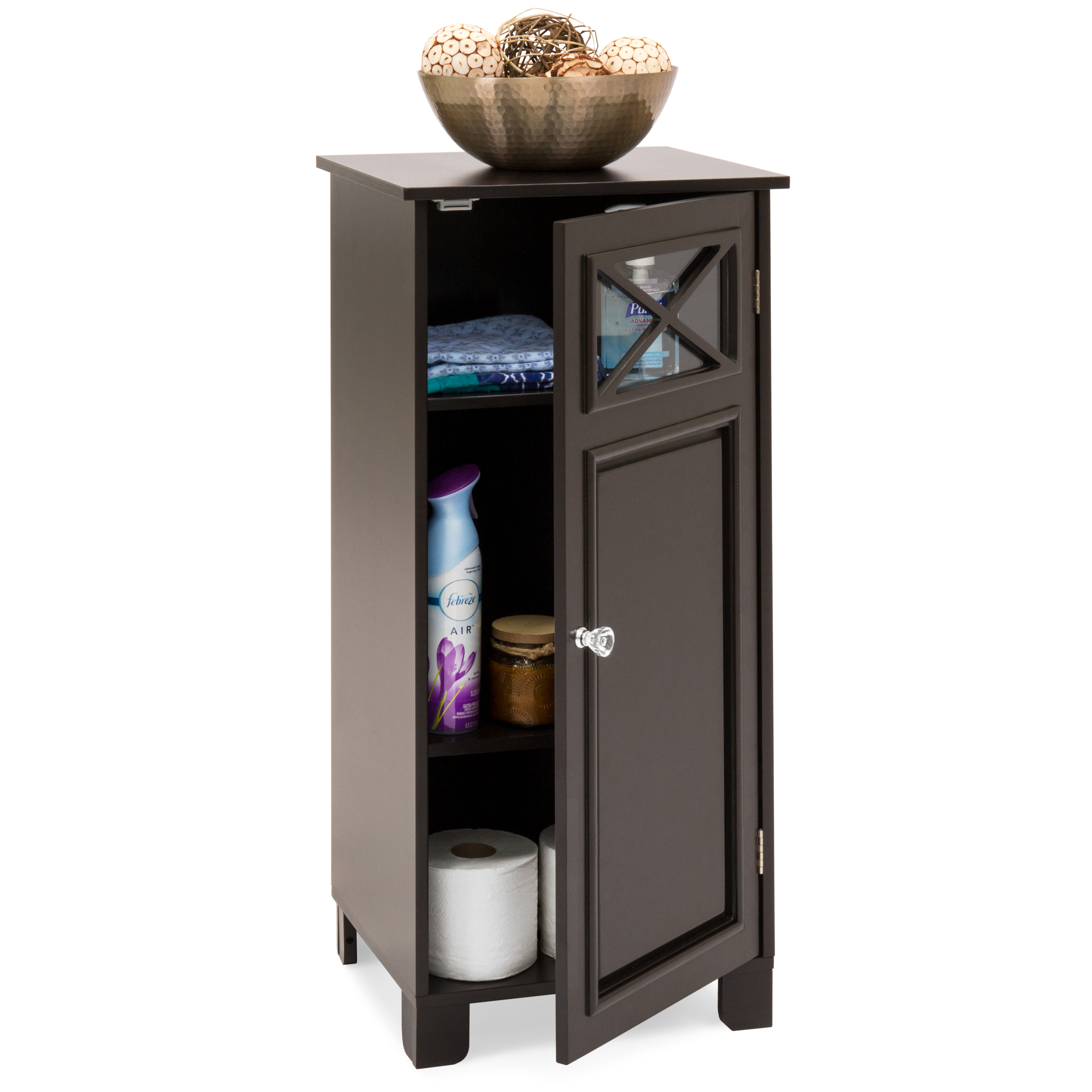 Best Choice Products 3-Tier Wooden Floor Cabinet for Bathroom Storage and Organization w/ Adjustable Shelves - Espresso