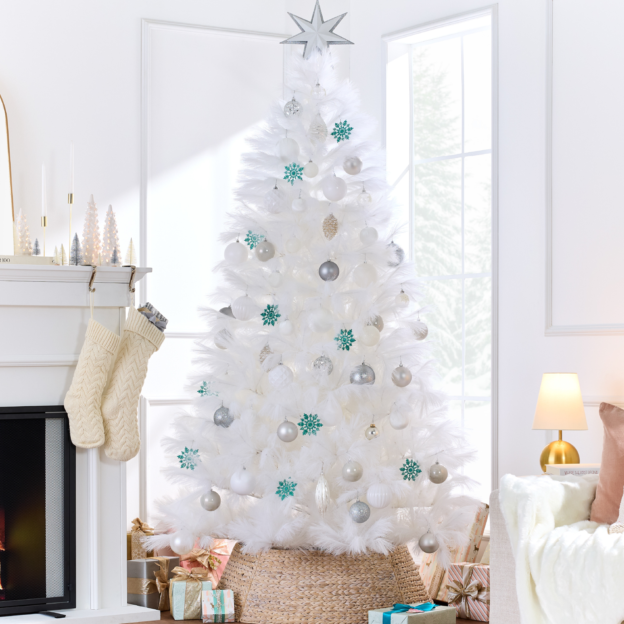 9ft Premium Artificial White Pampas Christmas Tree Holiday Décor w/ Foldable Metal Base - Best Choice Products Online