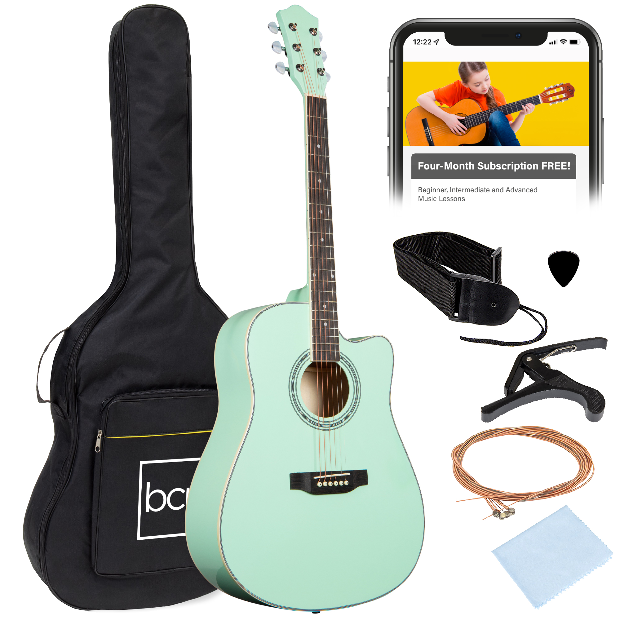 41in Full Size Beginner Acoustic Guitar Set w/ Case, Strap, Capo, Strings, Pick, Tuner - SoCal Green - Best Choice Products Online