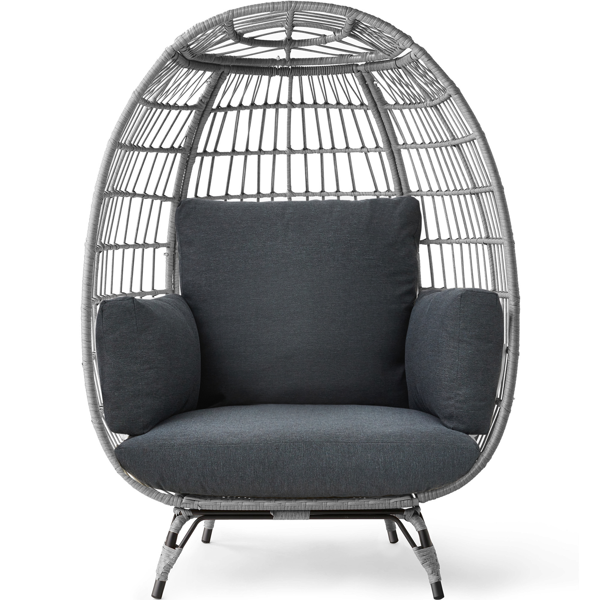 Wicker Egg Chair Oversized Indoor Outdoor Patio Lounger w/ Steel Frame, 440lb Capacity - Gray/Charcoal - Best Choice Products Online