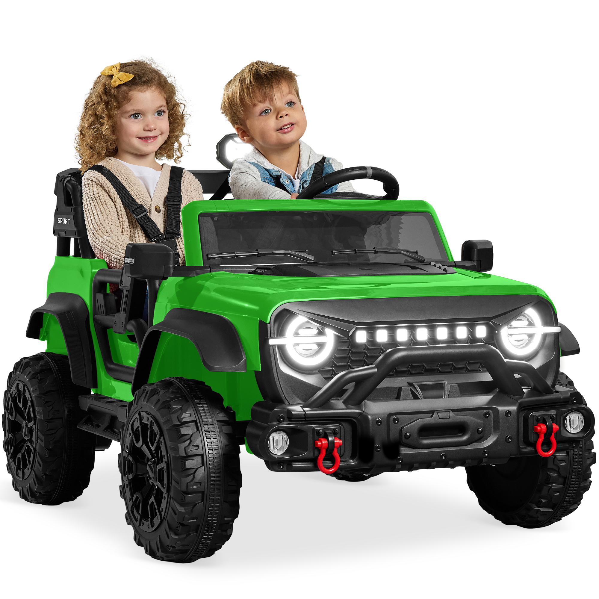 Kids 24V 2-Seater Electric Ride-On Car Truck w/ Parent Control, Bluetooth, LED Lights - Kelly Green - Best Choice Products Online